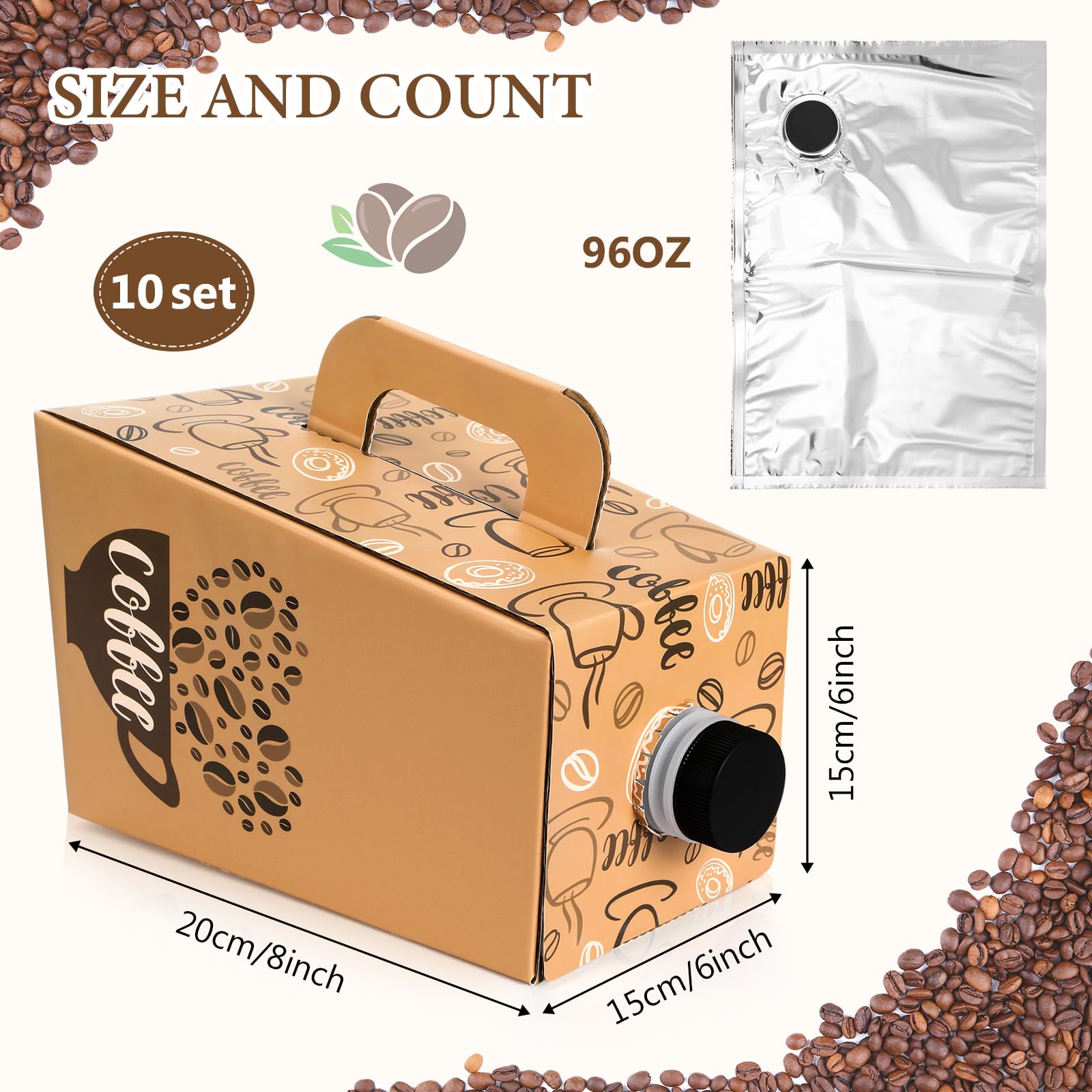 Watersay Paquete de 10 cajas de café para llevar para catering, cajas de café desechables de 96 onzas con asa, contenedores de almacenamiento para fiestas, catering, oficina, llevar