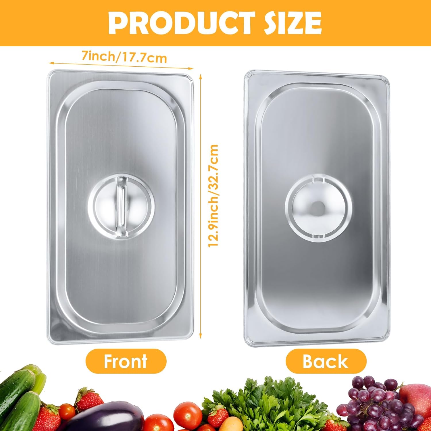 JMIATRY 10 Pack Stainless Steel Hotel Pan Lids 1/3 Third Size Hotel Pan Lids, 12.9''L x 7''W Steam Table Pan Covers Prep Hotel Food Pan Cover Lid with Handles for Commercial Restaurant Buffet Roasting