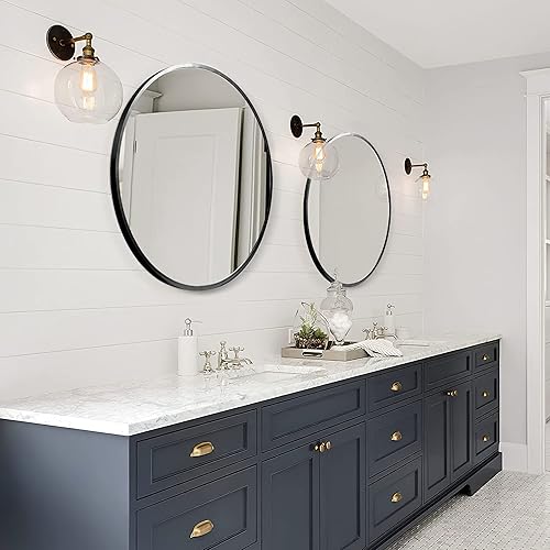 Miniatura 5 de NeuType Espejo redondo circular con marco de aleación de aluminio, espejo de pared redondo para entradas, baños, salas de estar y más (negro, 24 x