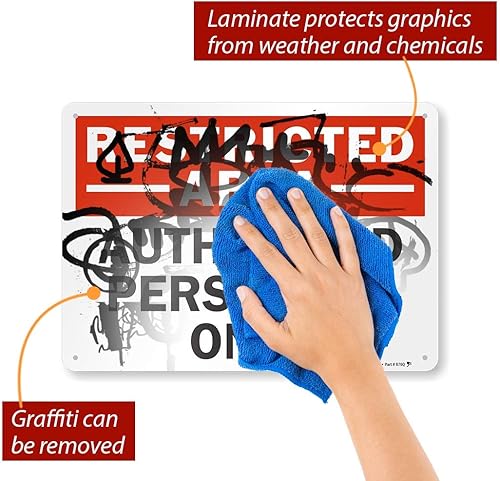 Miniatura 2 de SmartSign Letrero de metal con texto en inglés "Restricted Area - Authorized Personnel Only" de 10 x 14 pulgadas, aluminio laminado a prueba de