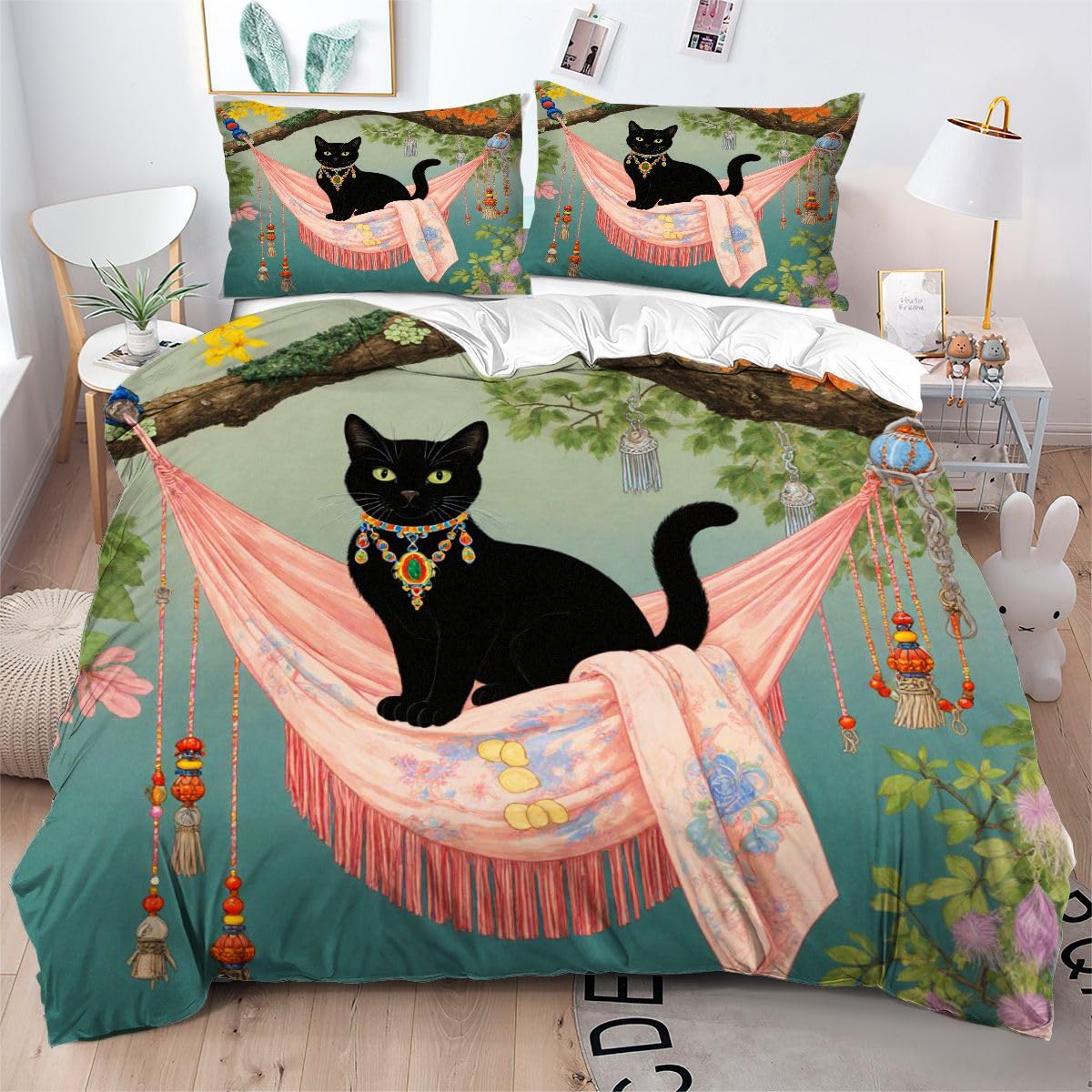 Housse de couette 160x200 chat qui ne rétrécit pas pour literie facile d'entretien