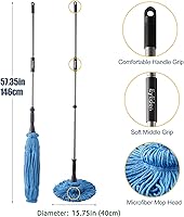 Vista 6 de Eyliden Trapeador con 2 Cabezales Reutilizables, Trapeador de Torsión de Fácil Escurrido, con Mango Largo de 57.5 Pulgadas, Trapeadores Húmedos