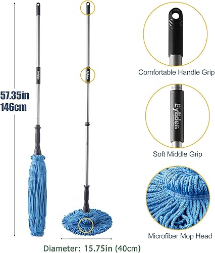 Miniatura 6 de Eyliden Trapeador con 2 cabezales reutilizables, fácil de escurrir, con mango largo de 57.5 pulgadas, trapeadores húmedos para limpieza de pisos