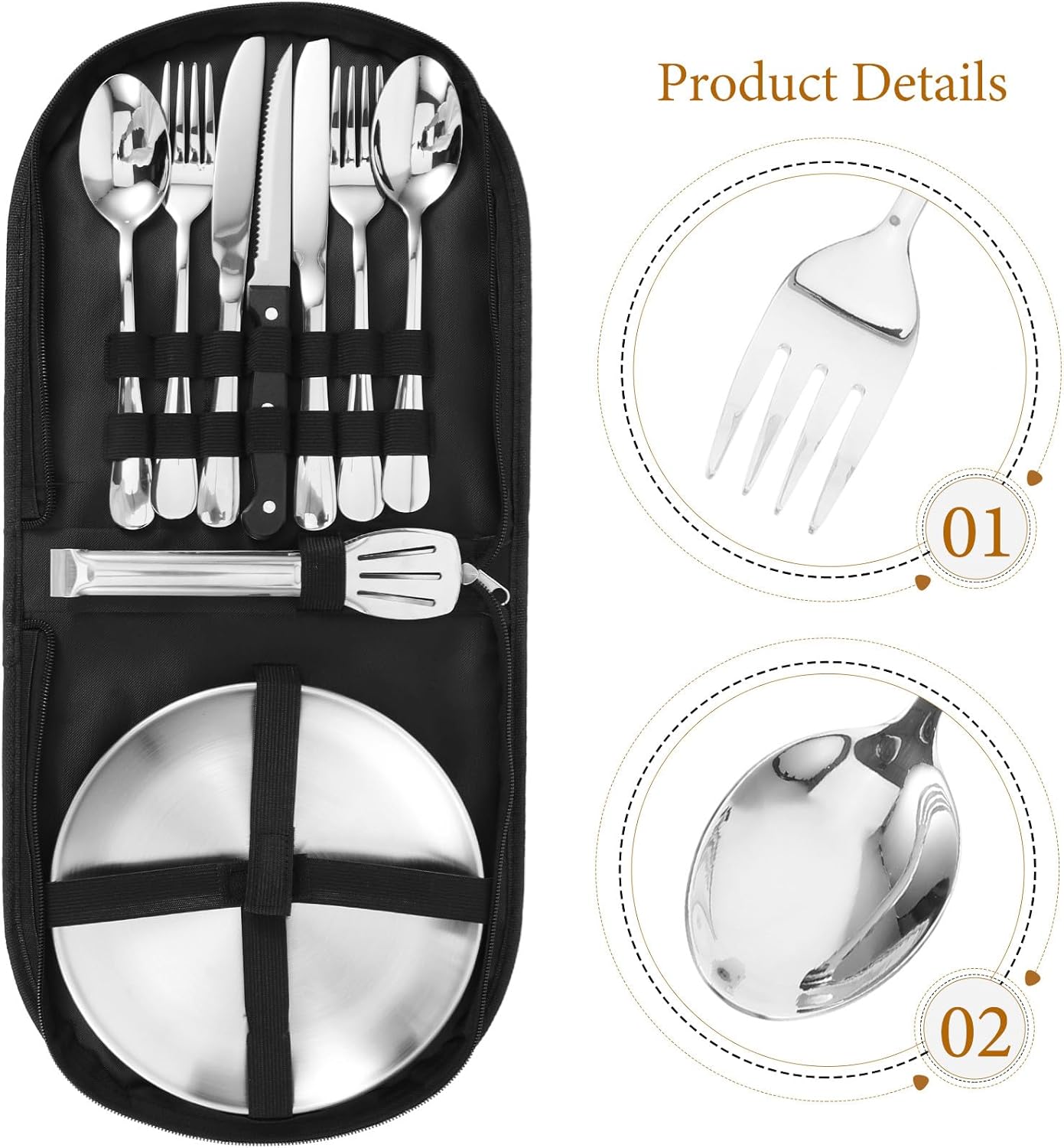 Camping Tableware Set 10pcs Stainless Steel Cutlery Kit with Portable Storage Case for Two, Travel Utensils Flatware Set for Outdoor Camping and Picnic