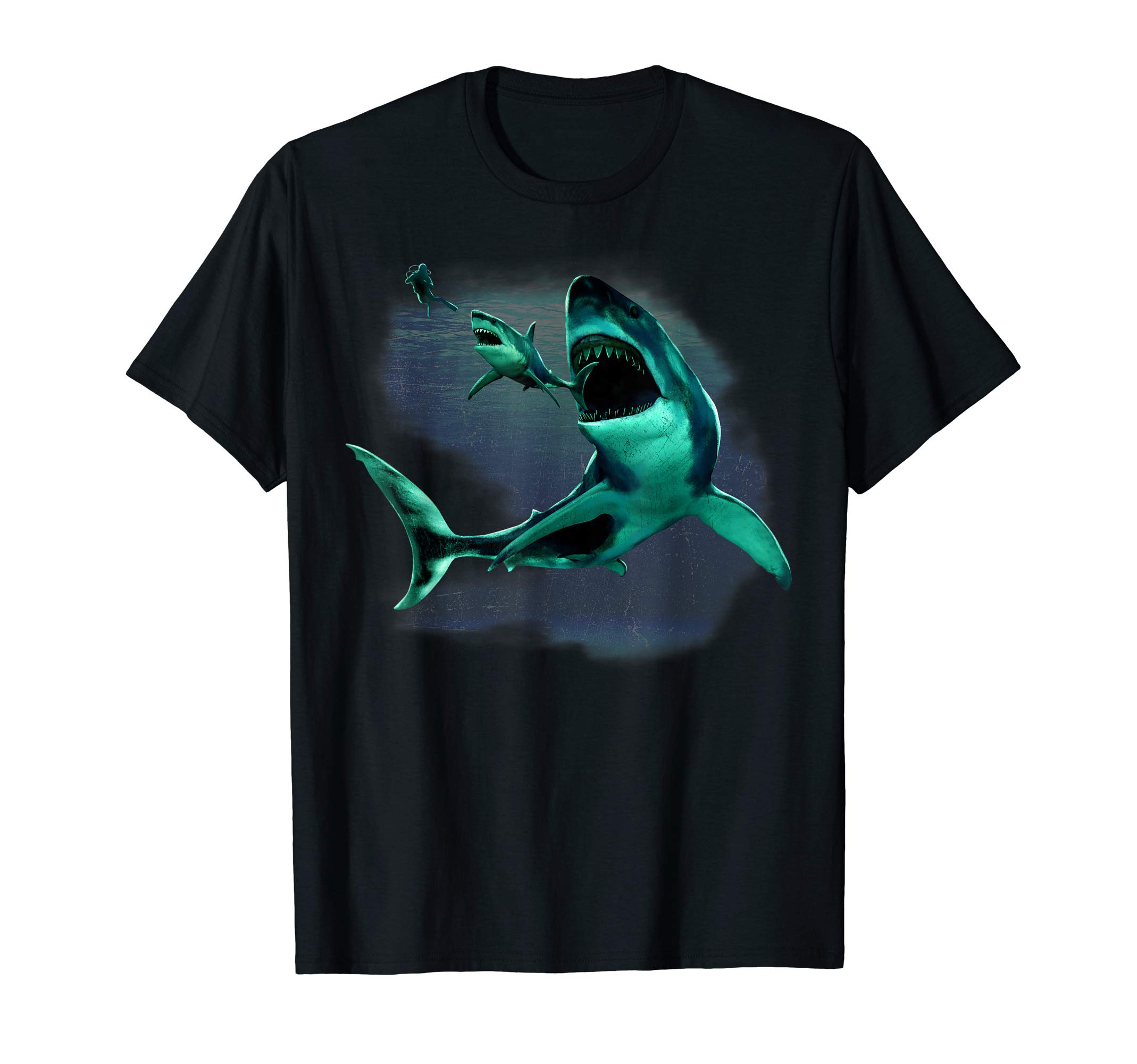 Scuba Diver, Great White Shark & Megalodon Shark Diving T-ShirtOEKO-TEX STANDARD 100