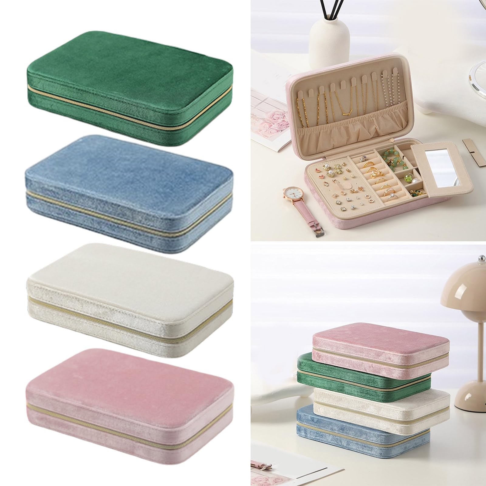 Joyero versátil con separadores protectores, estuche compacto para organizar y proteger varios artículos