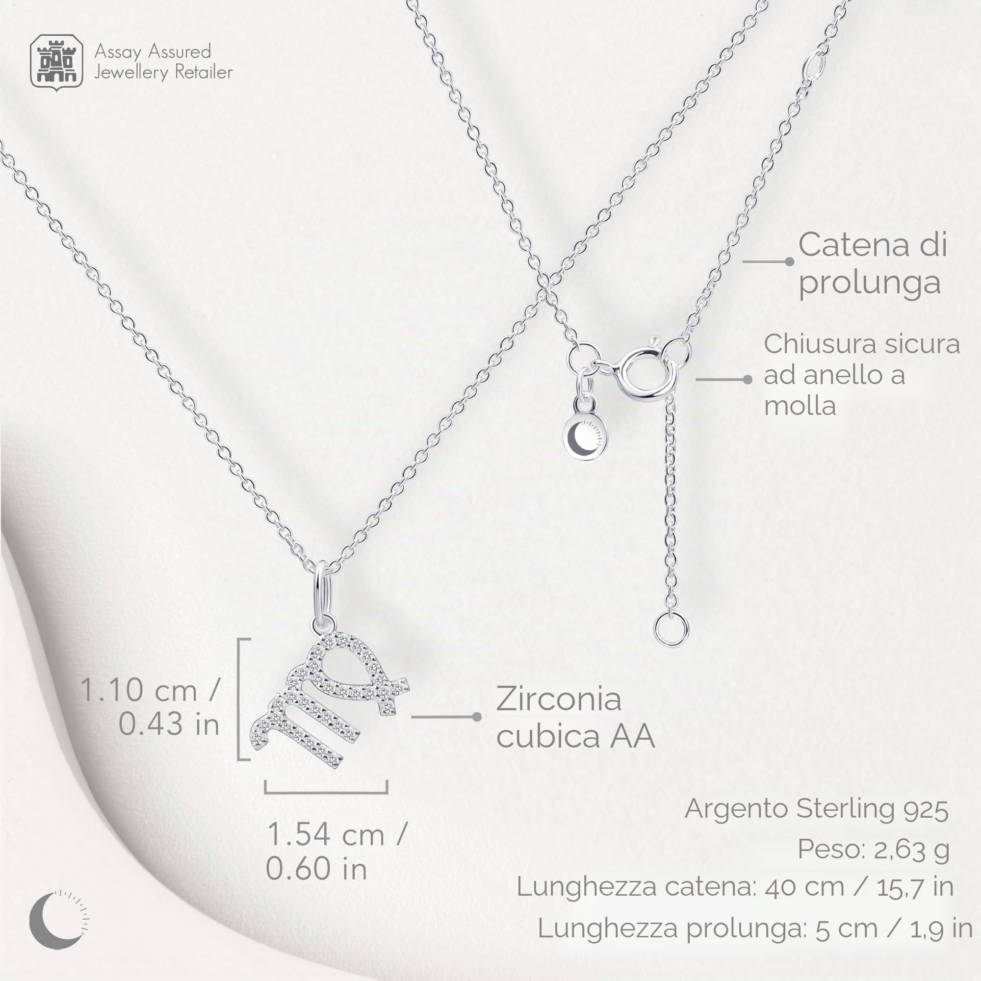 Amberta Collana Segno Zodiacale in Argento Sterling 925 con Zirconi per Donna