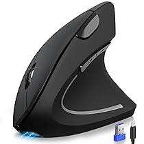 TECKNET Mouse Verticale Wireless Ricaricabile, 4800 DPI Mouse Ergonomico Silenzioso Senza Fili, 6 Pulsanti, 2.4GHz con Ricevitore USB per PC, Computer, Laptop, Mac, Nero