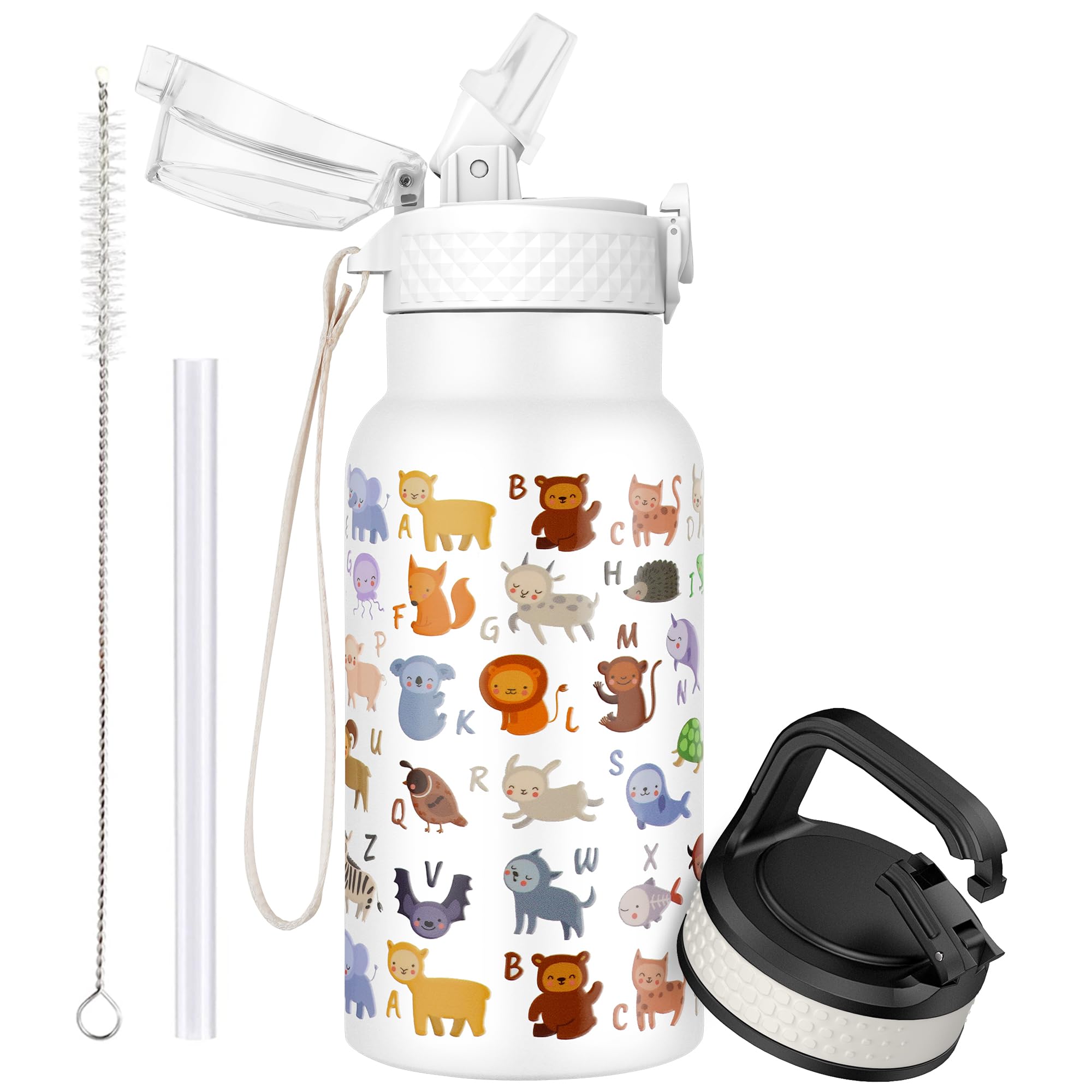 OLDLEY 500ml/17oz Kids Stainless Steel Insulated Water Bottle with Straw Double Wall Metal Vacuum Leakproof Small Flask with 2 Different Lids Hot Cold Drinks for Boys Girls Children (Alphabet) โ image 1