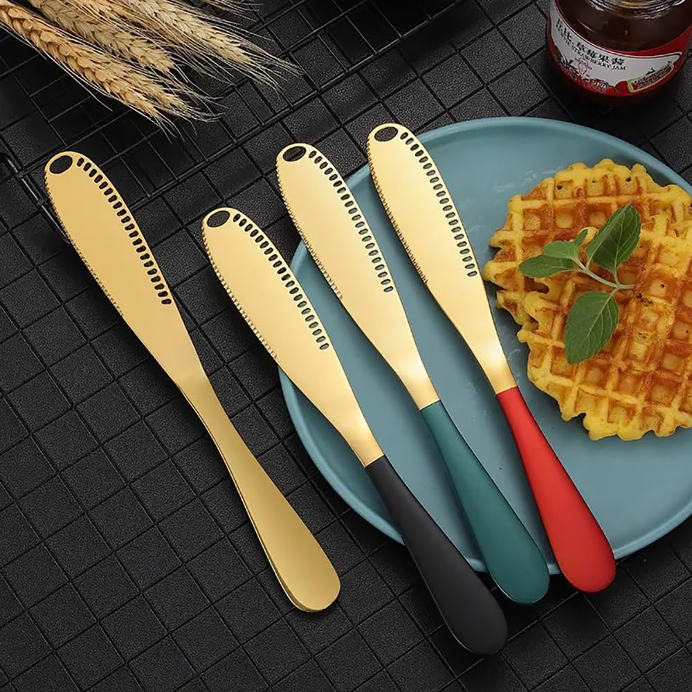 Spatlus Cheese Spreader Knives Stainless Steel Cocktail Knives Spreaders for Condimets Cheese, Butter, Charcuterie Board Accessories Sandwich Spreader Peanut Butter Knife Spatula (Green, Set of 1) 2