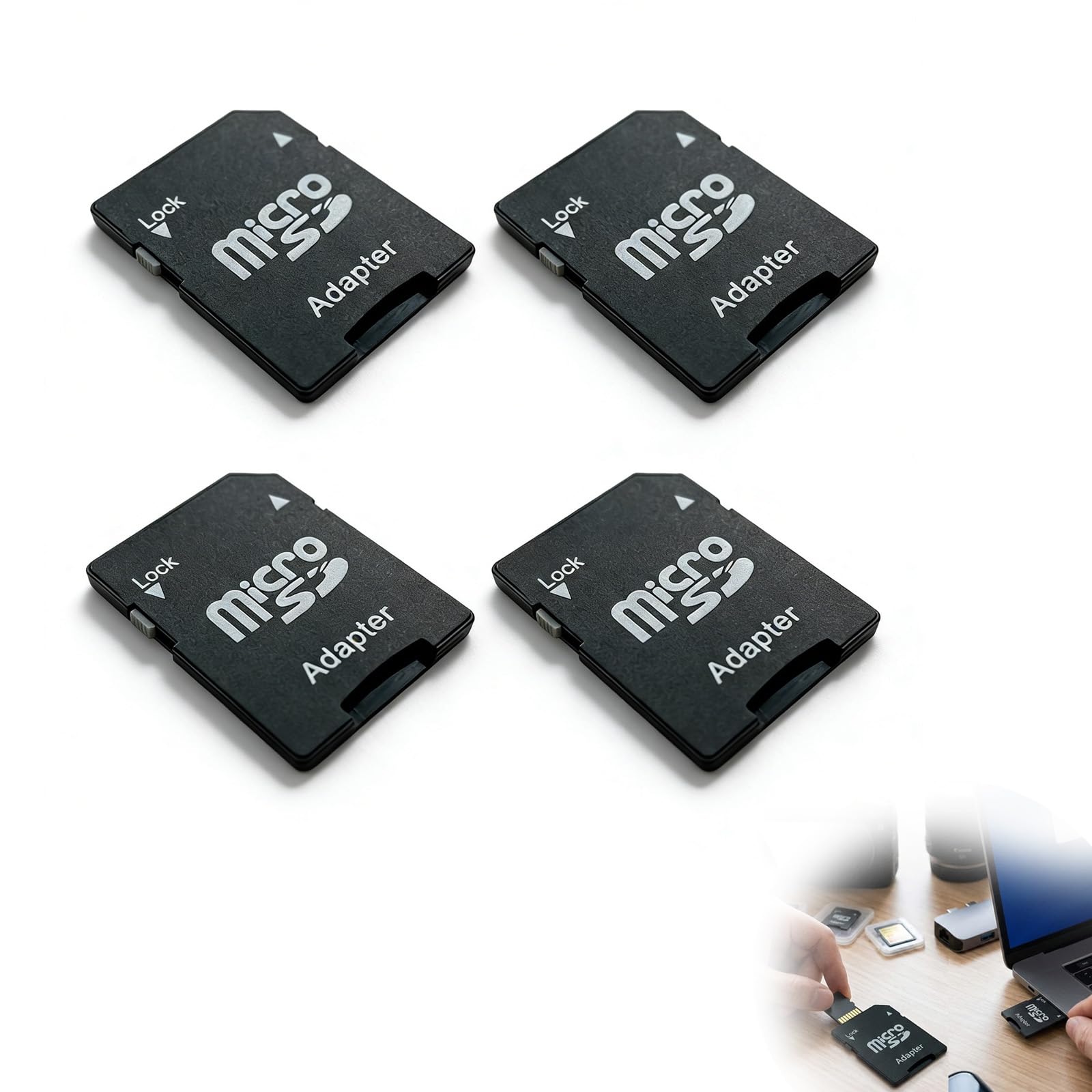 Micro SD-adapter 4 Stuks – Van TF-kaart Naar SD-kaart, Geschikt Voor Laptop, Camera En Meer