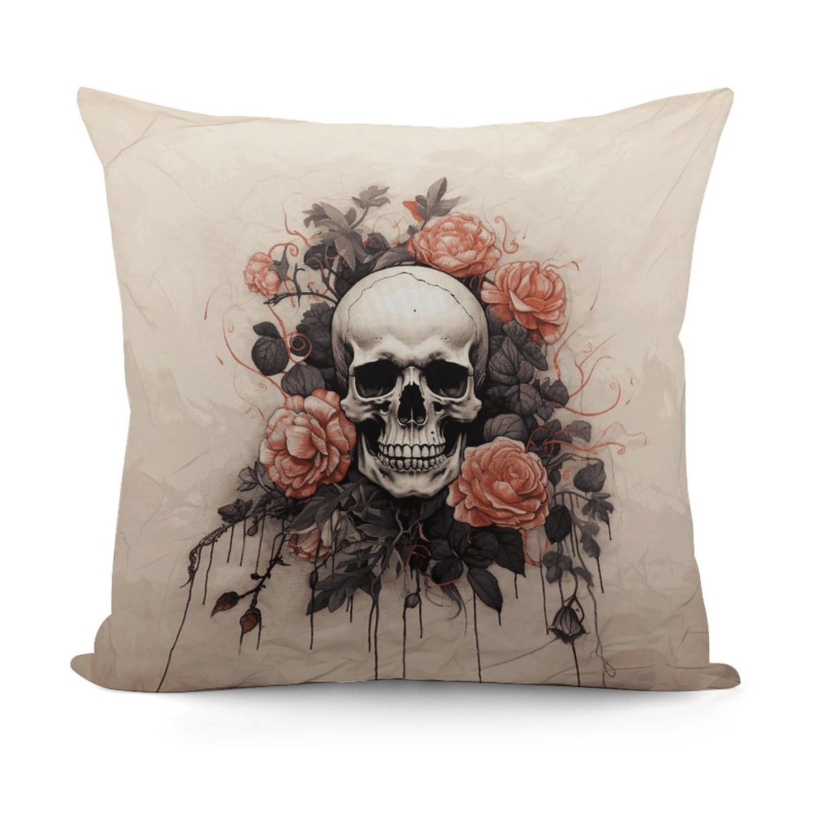 VstaDank Ancient Skull and Flowers Throw Pillow Covers 18x18 Inch Soft Couch Home Decor Cushion Cover Comfortable Plush Square Cushion Case Farmhouse Decorative Pillowcase for Living Couch