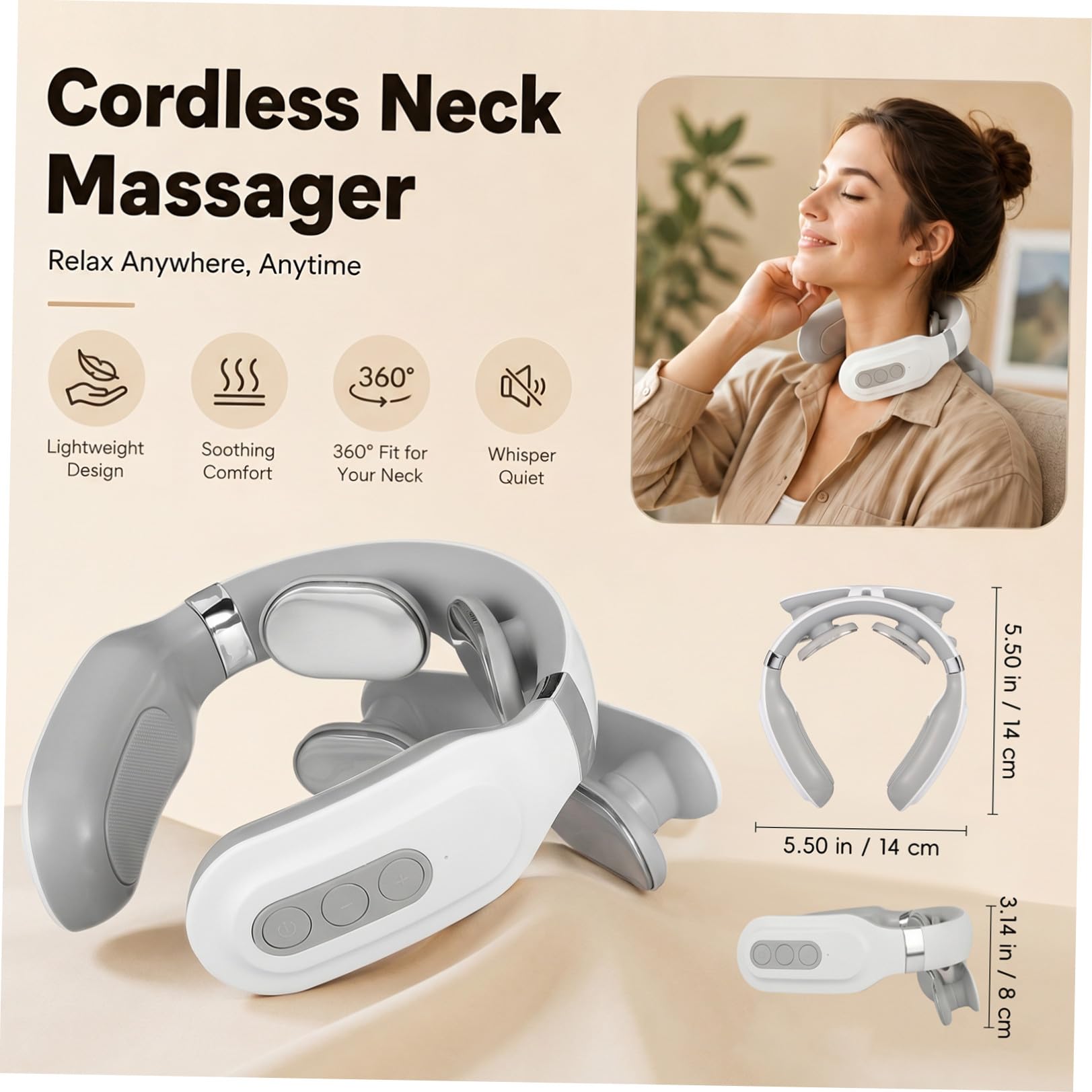 Elektrisches Nackenmassagegerät aus Abs mit USB Ladefunktion Tragbares Massagegerät zur Schmerzlinderung im Nacken und Schulterbereich mit Mehrstufiger Einstellung für
