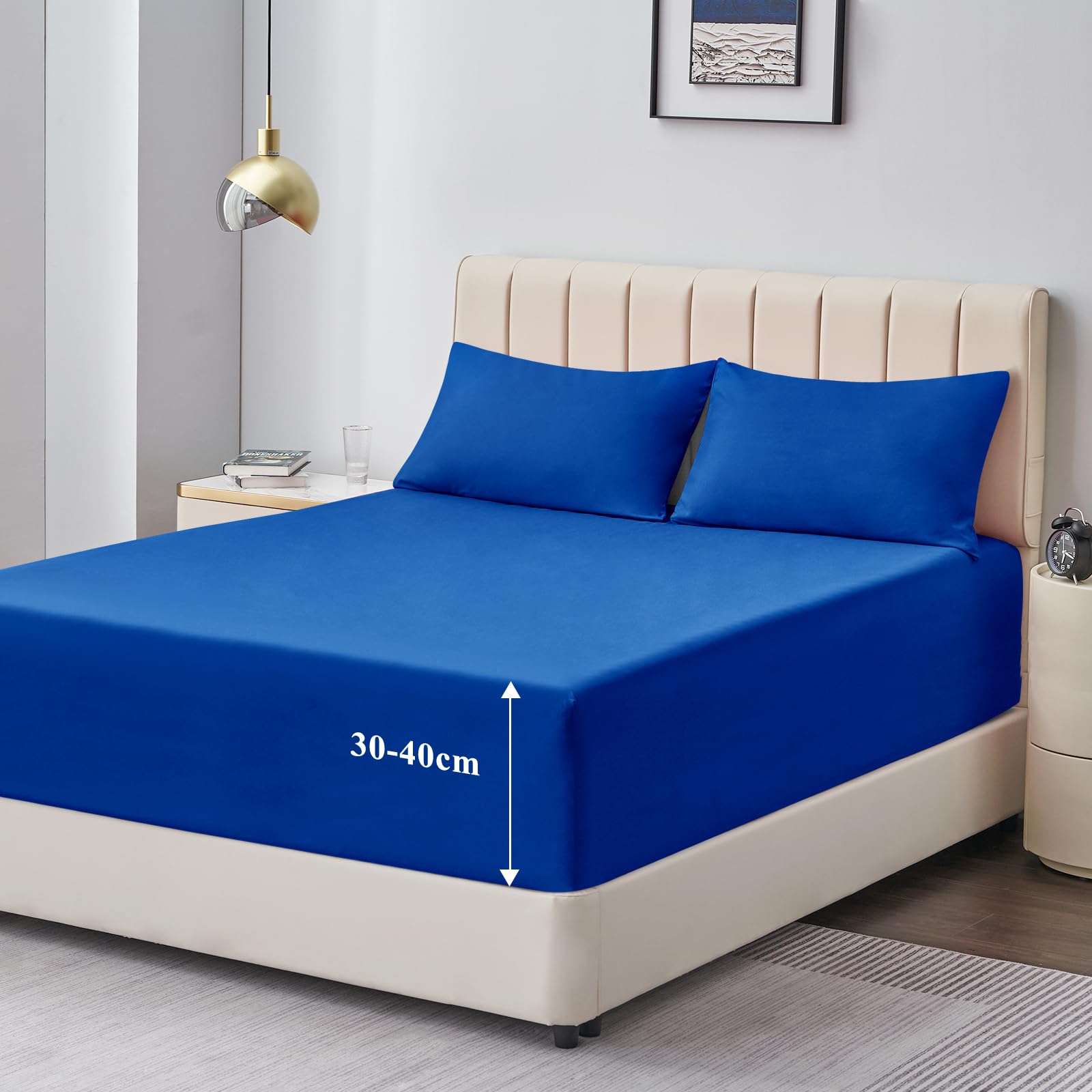 Aisbo King Size Fitted Sheet Royal Blue - Extra Deep Pocket Bed Sheet 16 inch 40 cm - Microfiber Bottom Sheet, 150x200cm โ image 1