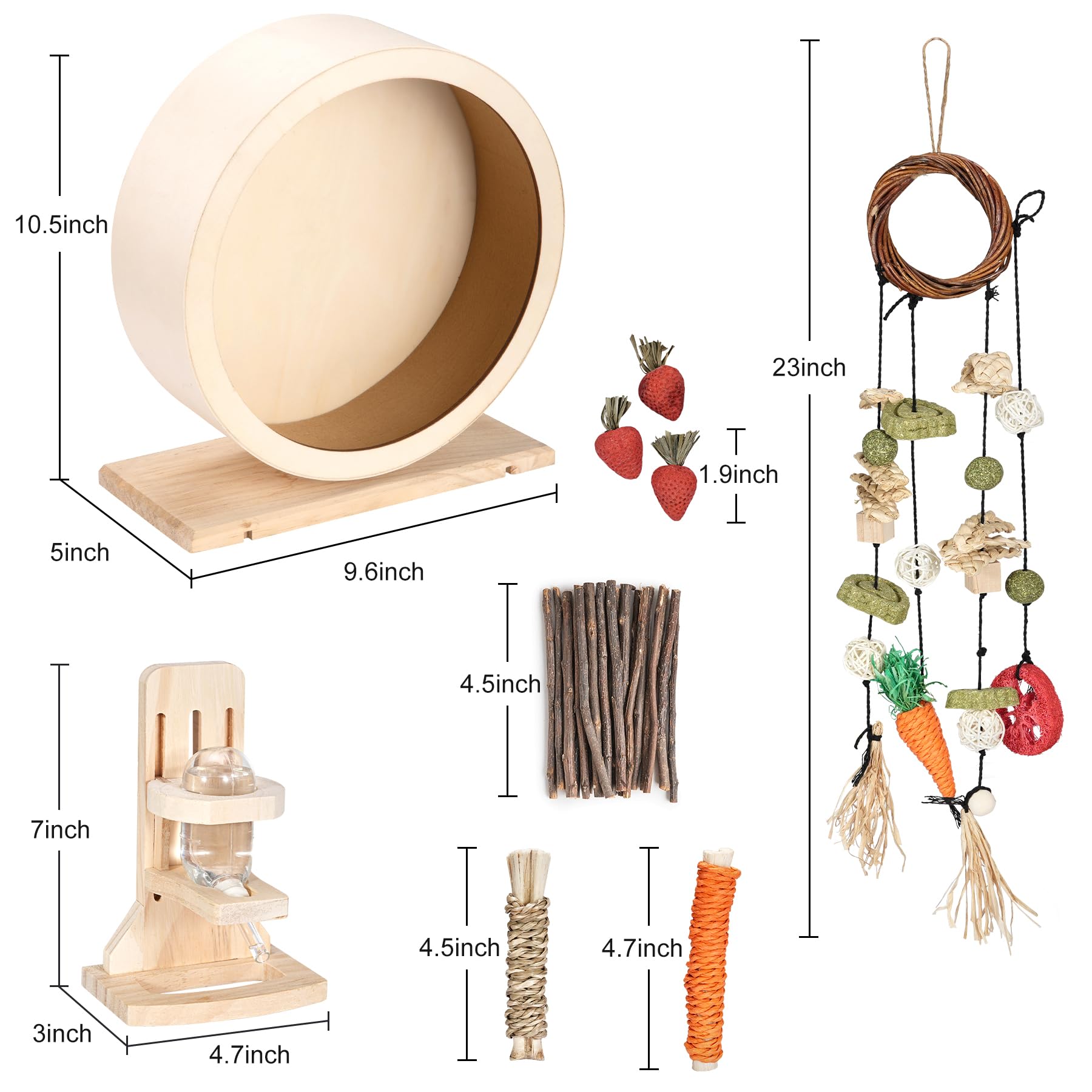 antiai Juego de ruedas de ejercicio de madera de 9.8 pulgadas, rueda silenciosa, ruedas giratorias silenciosas, ruedas giratorias para hámster, accesorios para alimentador de agua, juguetes