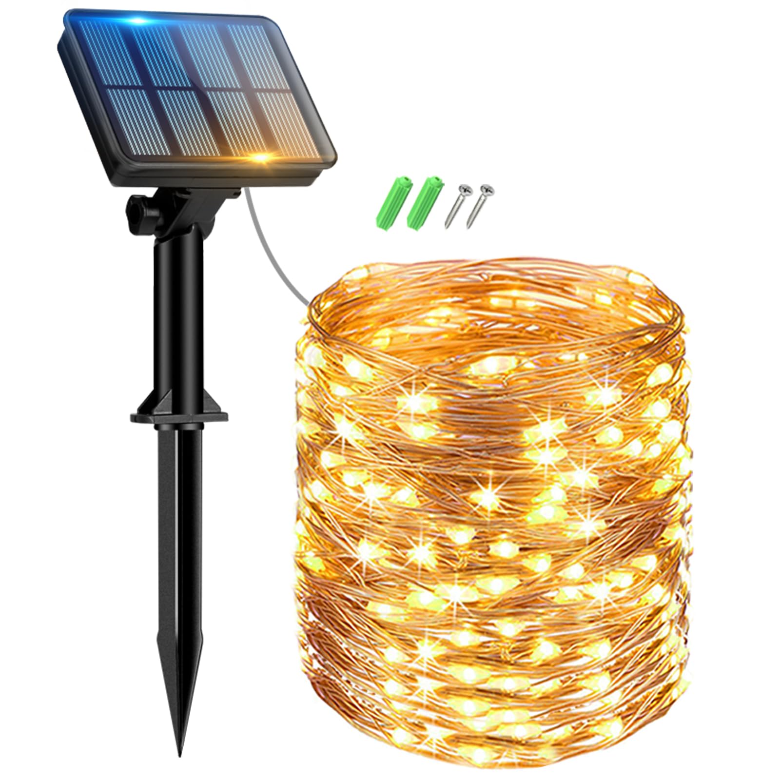 Peasur Guirnaldas Luces Exterior Solar - 12+2M/120LED Luces Solares LED Exterior Jardin Luces Navidad Exterior Solares Luz Solar Exterior Jardin Cadena para Exteriores Decoracion Arbol, Blanco Calido