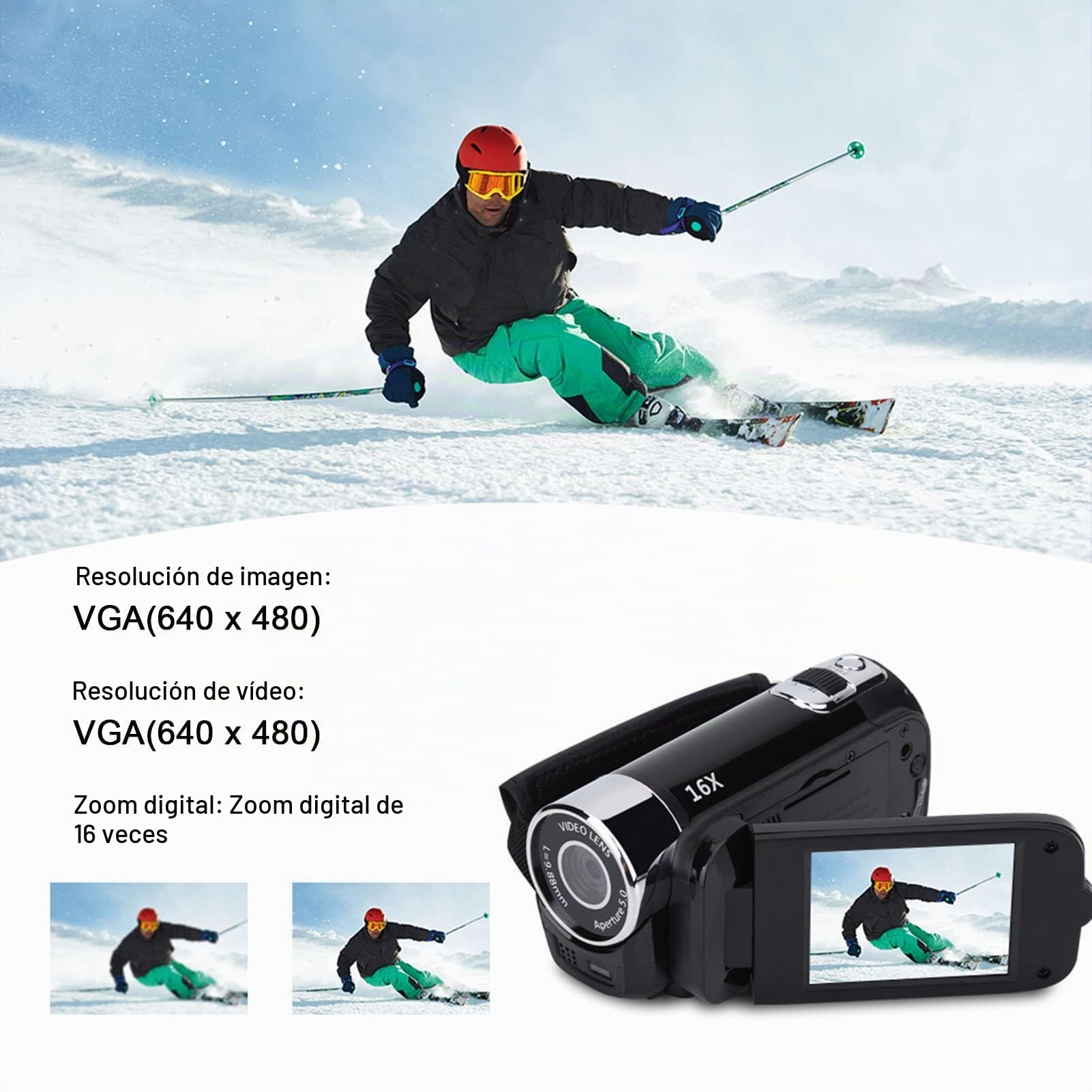 Cámara de Video Digital Videocámara 720P 16MP Full HD Rotación 270 ° Gran Angular Grabador de cámara vlogging Pantalla IPS de 3.0 Pulgadas Videocámaras Zoom 16X Batería de Litio NP5C