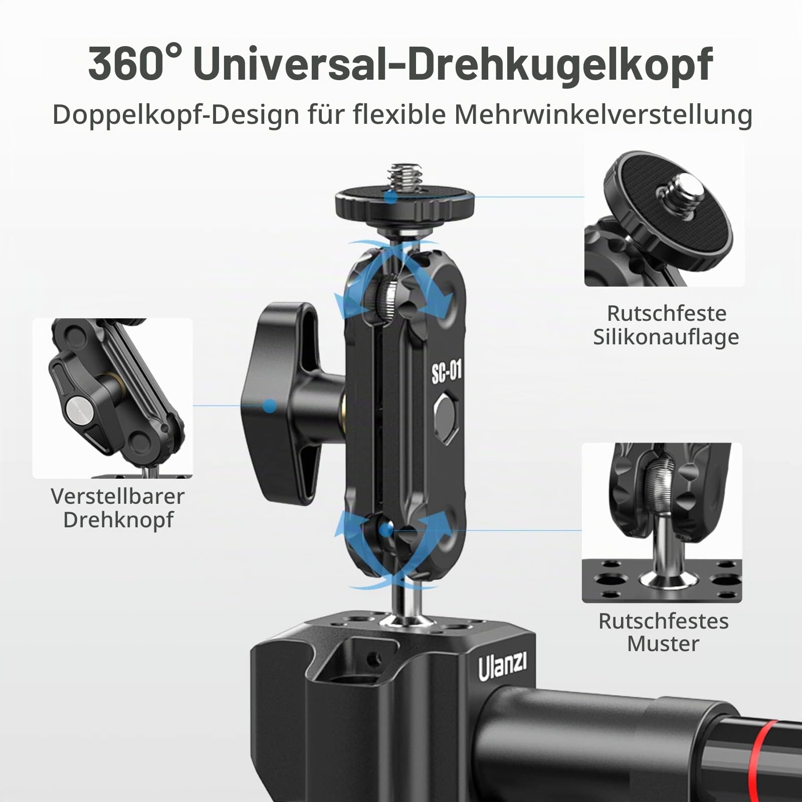 ULANZI SC-01 Kamera Saugnapfhalterung mit Universal-Handyclip, 3" Action Kamera Saugnapf mit 360° Doppelkopf Kugel und 1/4'' Schraube, Auto Saugnapf Halter für DJI OSMO, GoPro Hero 10 9 8 7, Nikon
