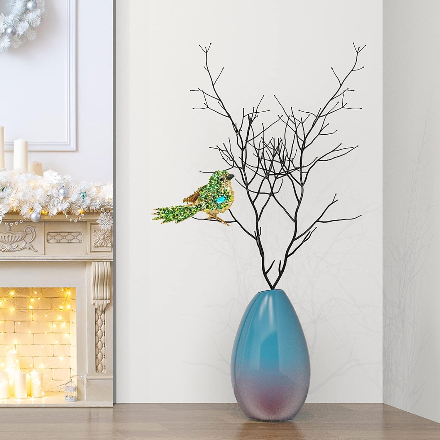 6pcs Artificial Bird with Clip- 4.25" Green/Gold Bird Chrsitmas Tree Ornament Christmas Holy Wreath Decorations - Image 3