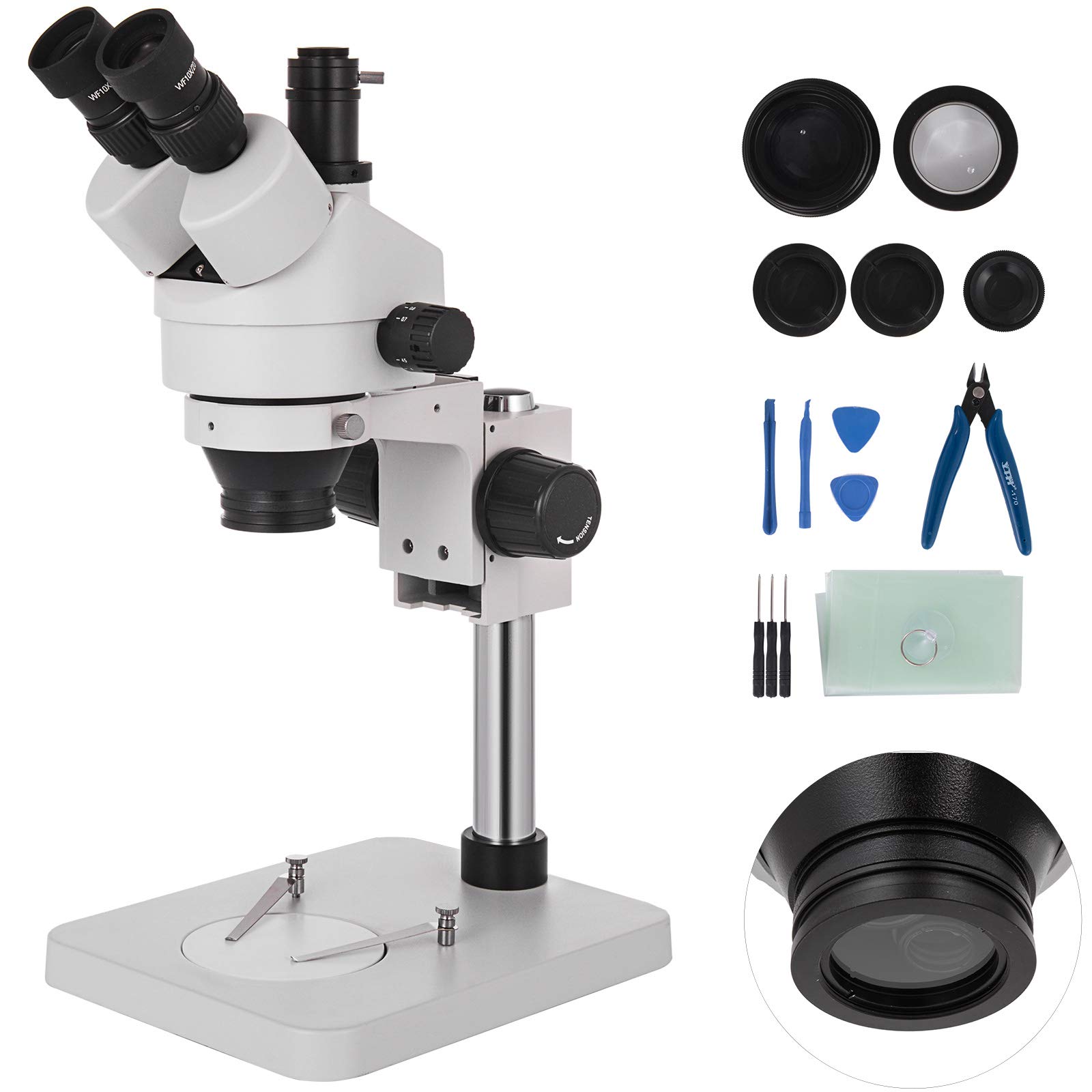 VEVOR 3,5X-90X Simul Focal Trinocular Zoom Stereo mikroskop ze stopu Al-Zn, obracany o 360 stopni, trójokularowy stereomikroskop podwójny statyw na ramię laboratoryjny mikroskop wideo dwa regulowane
