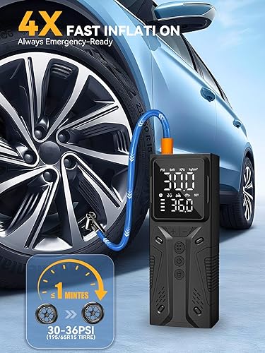 Miniatura 2 de AIRSURE Inflador de neumáticos, compresor de aire portátil, bomba de aire inalámbrica de alta velocidad de 150 PSI para neumáticos de automóvil con