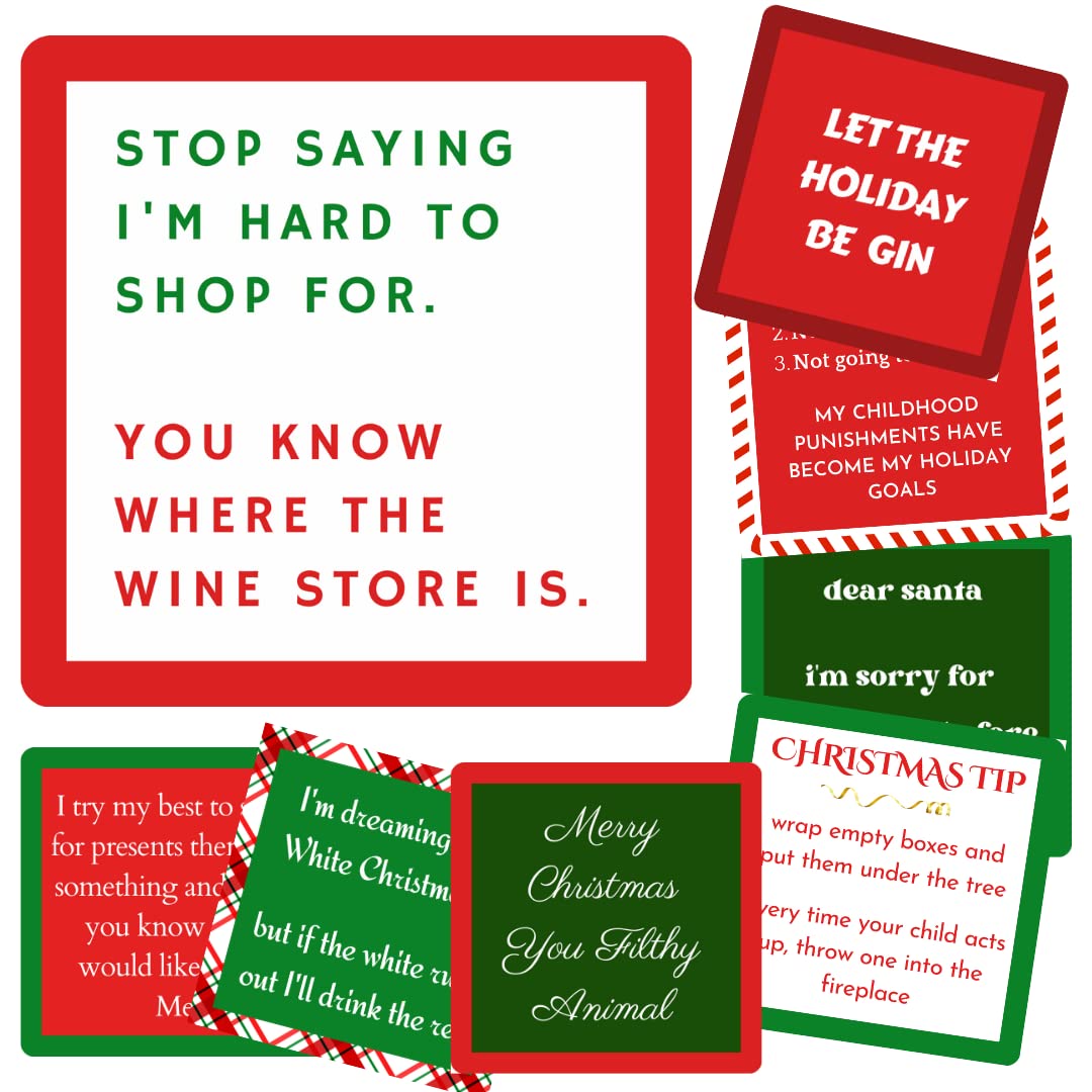 Christmas Coasters | Funny Cork Coasters | 8 in Gift Box | Hostess Gifts (Holiday)