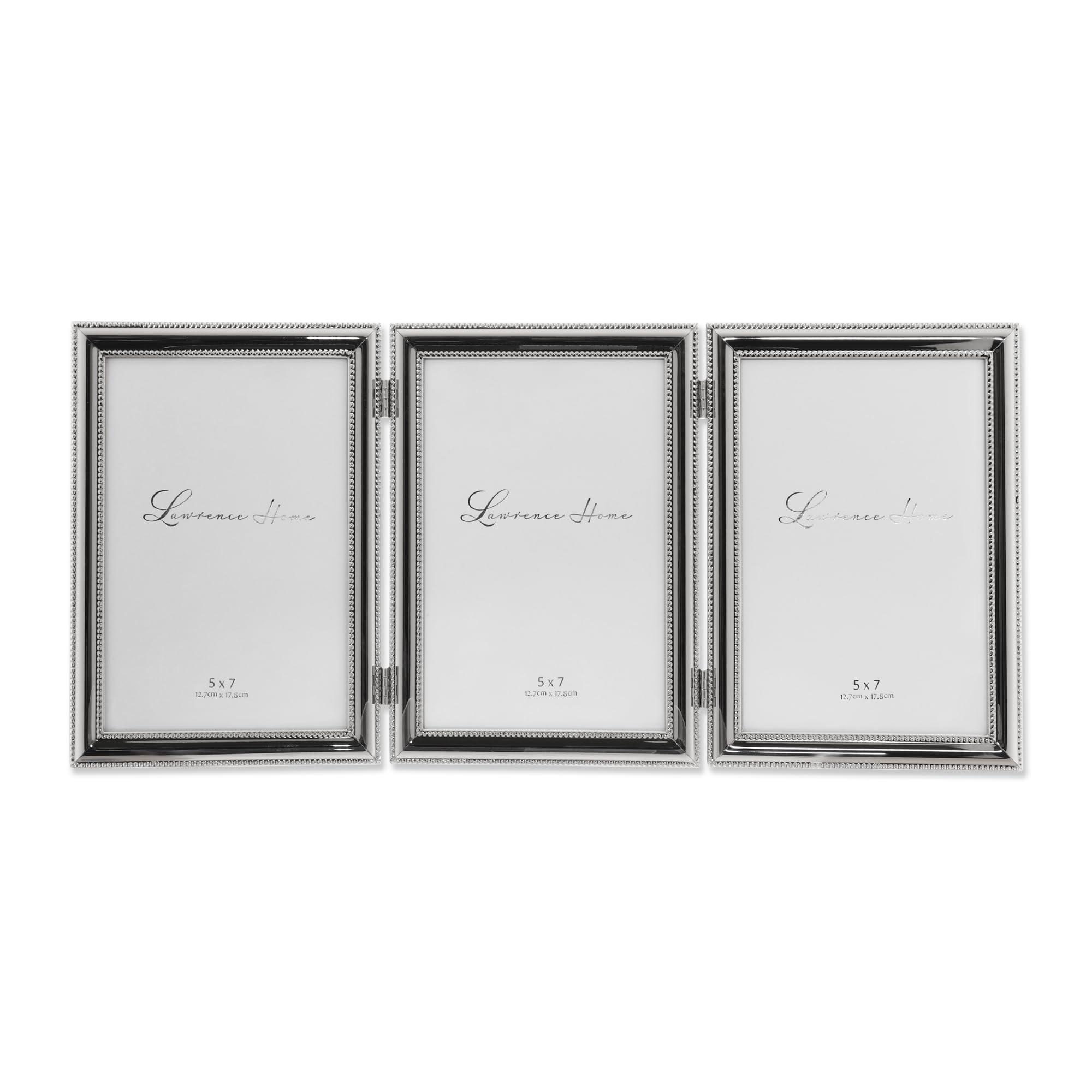 Lawrence Frames Hinged Triple (Vertical) Metal Picture Frame Silver-Plate with Delicate Beading, 5 by 7-Inch