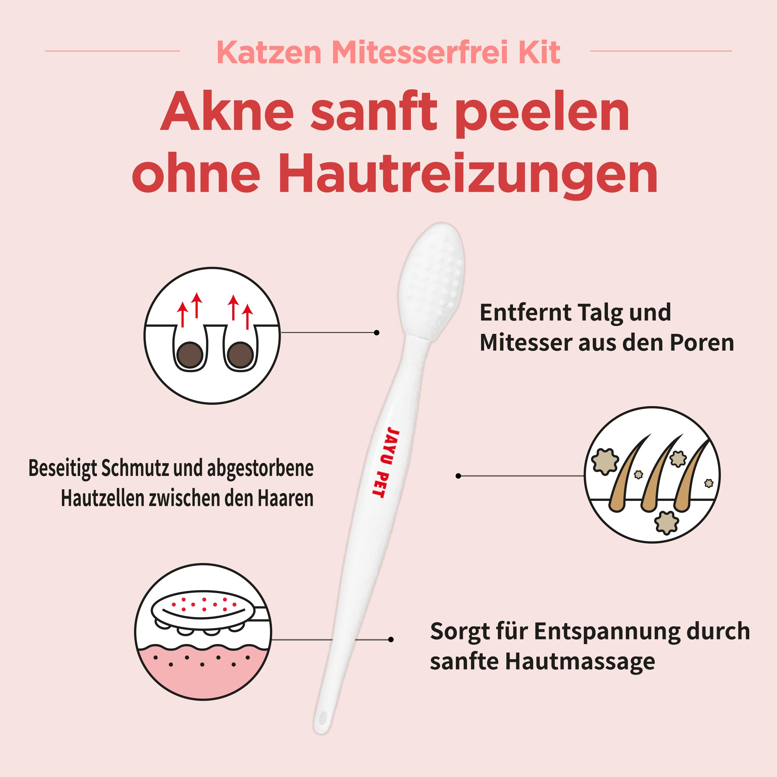 JAYU PET Katzen Mitesserfrei Kit – Mitesser-Entferner & Kinnakne Behandlung für Katzen, Schwarzkümmel Reiniger mit Silikon Peeling Bürste, hypoallergen, sanfte Katzenpflege für klare Haut