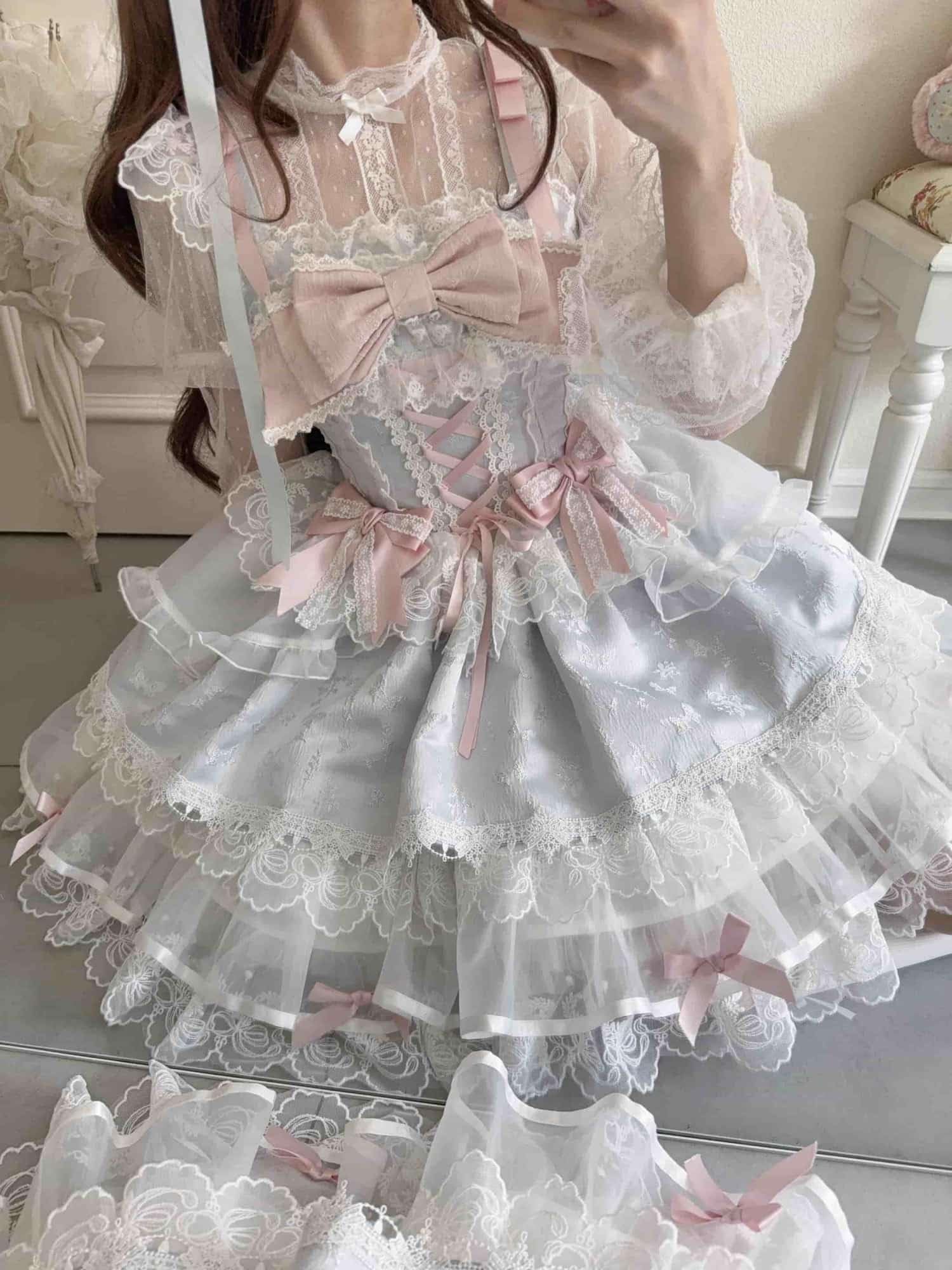 Abito da principessa Lolita senza maniche per adolescenti Kawaii balletto in pizzo increspato a strati vittoriano eleganti abiti da cocktail per feste