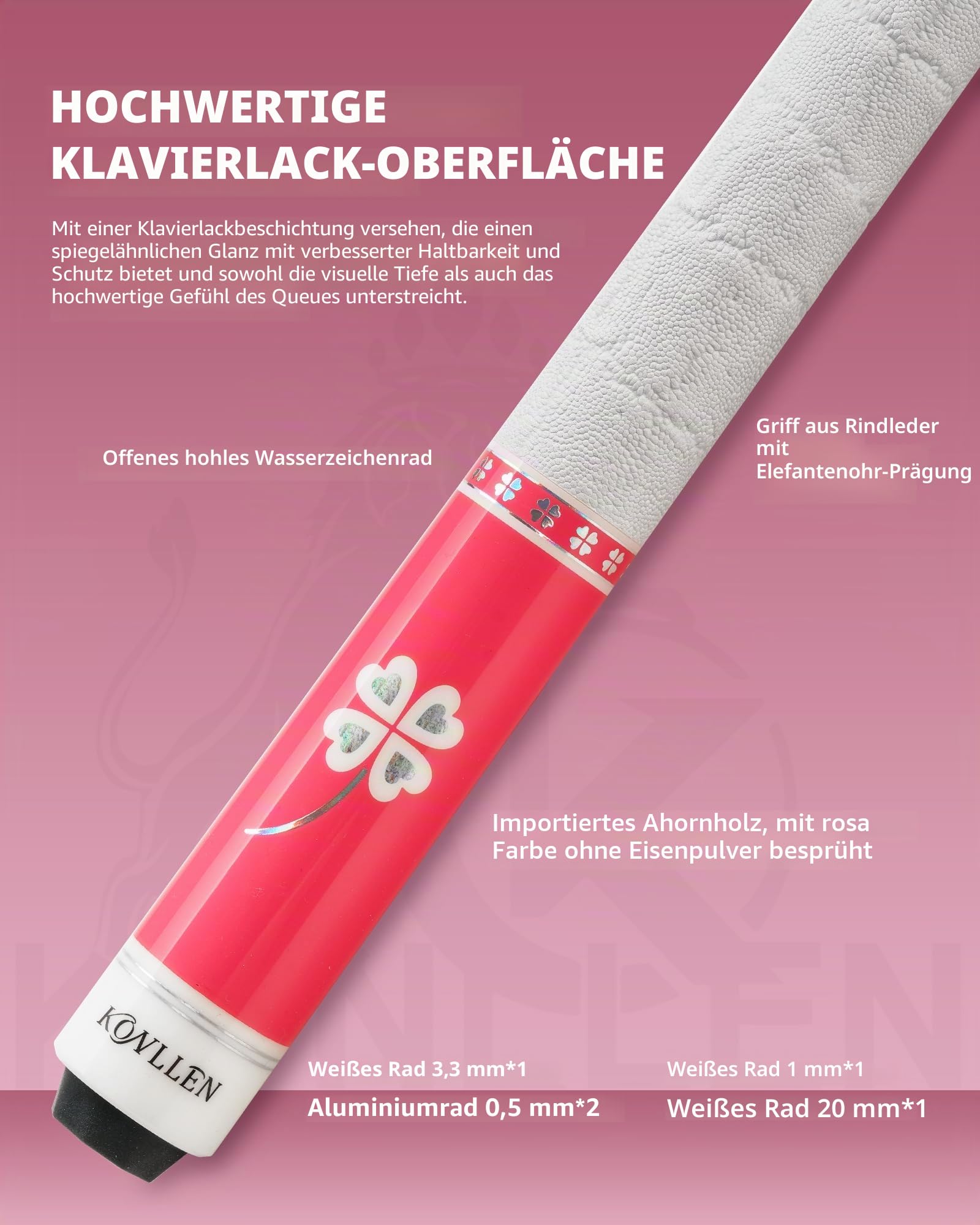 KONLLEN Karbonfaser-Pool-Queue, 147,3 cm, professionelle Poolsticks für Erwachsene, Vollcarbon-Technologie, niedrige Ablenkung, Billardqueue mit 12,5 mm Spitze