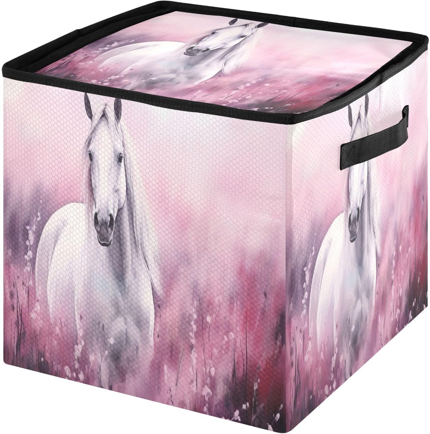 White Horse Pink 13 Inch Christmas Ornament Storage Box with Lid - Holiday Decor Storage Containers, Stores 64 Ornaments, 3 Inch Cube Compartments