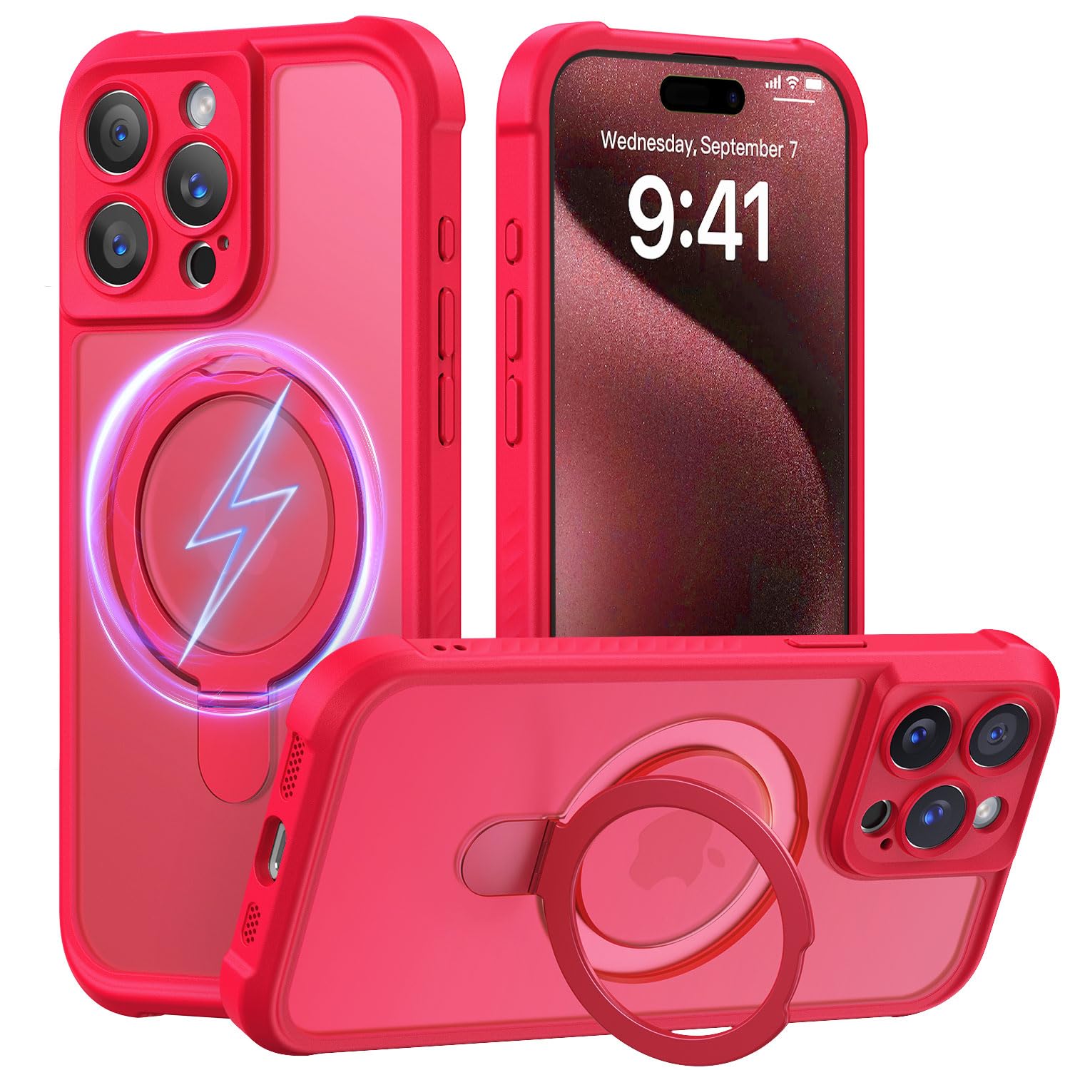 MOCCA Magnetic for iPhone 15 Pro Case with Stand,Red