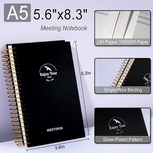 Miniatura 5 de Cuaderno de reuniones para trabajo con artículos de acción, 120 hojas, organizador de reuniones para oficina, agenda de reuniones, libro, notas de