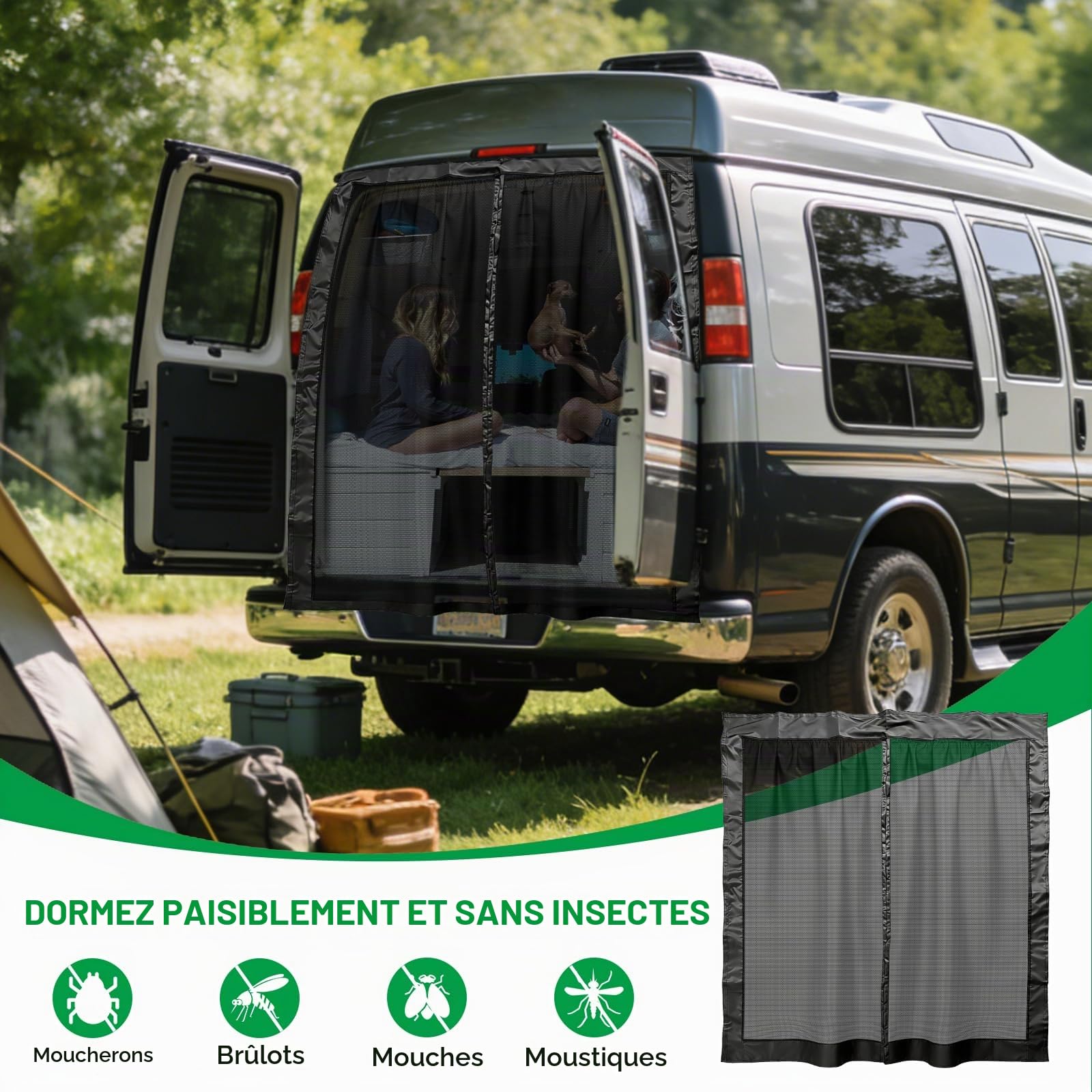 Moustiquaire magnétique pour van - Protection solaire - Porte coulissante arrière - Pour Benz Vito, Ford Transit Custom, pour Opel/Vauxhall Vivaro (pour porte arrière, 155 x 150 cm)