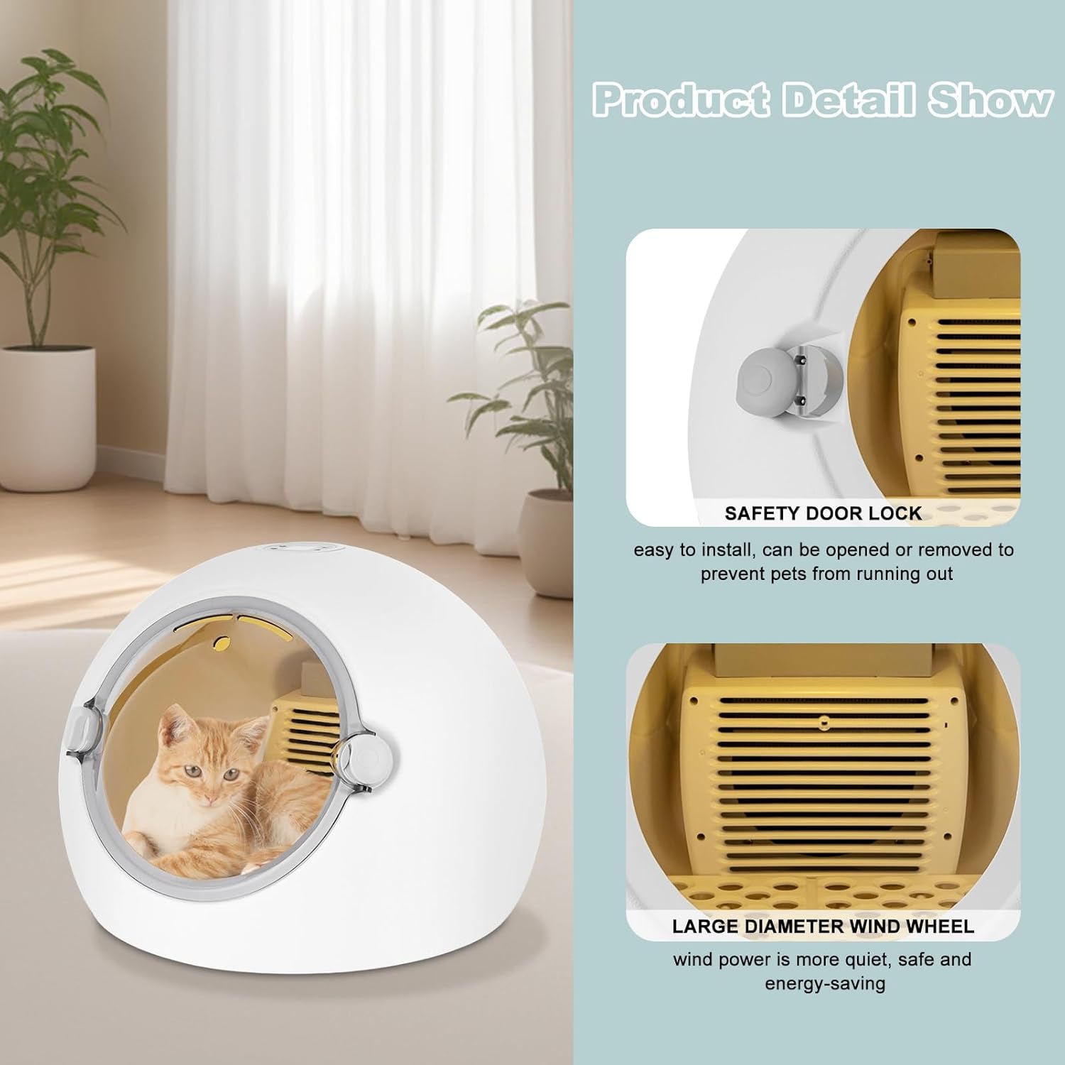 Pet Dryer Box for Cats and Small Dogs Within 7.5kg/16.53lbs, 5-90Minute Drying, 45dB Ultra Quiet Automatic Cat Dryer Box, 360° Full Body Drying with Light Safe Door Lock and Screen Display