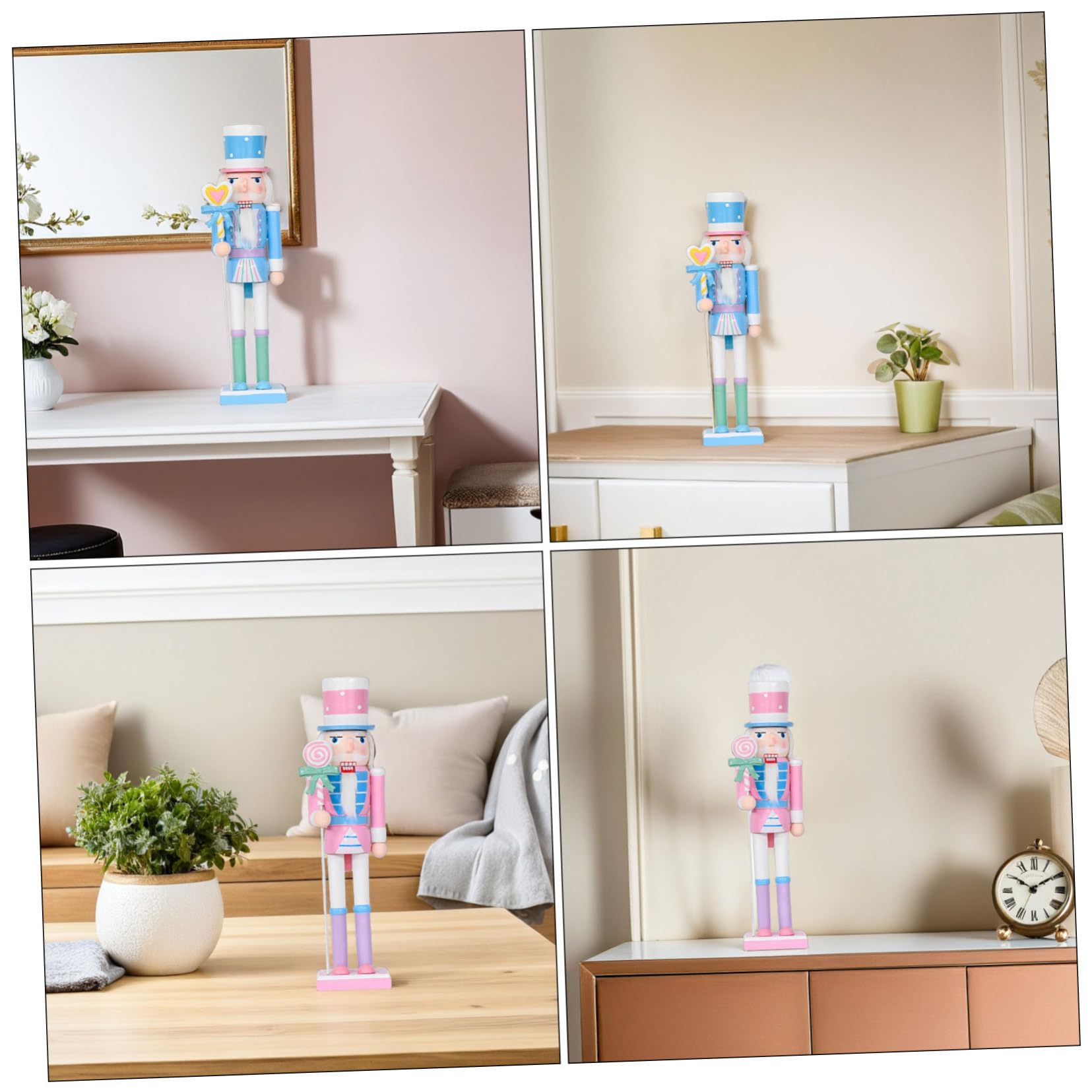Cabilock 2pezzi Statuette in Legno dello Schiaccianoci Color Pastello per Decorazione da Tavolo per Feste di Natale Figure di Caramelle Schiaccianoci in Piedi