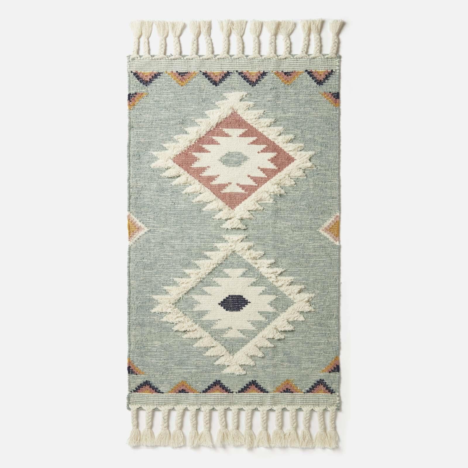 HOMESCAPES Tapis Kilim en Laine Tenali, Tapis Rectangulaire 160x230 cm, Bleu Artisanal