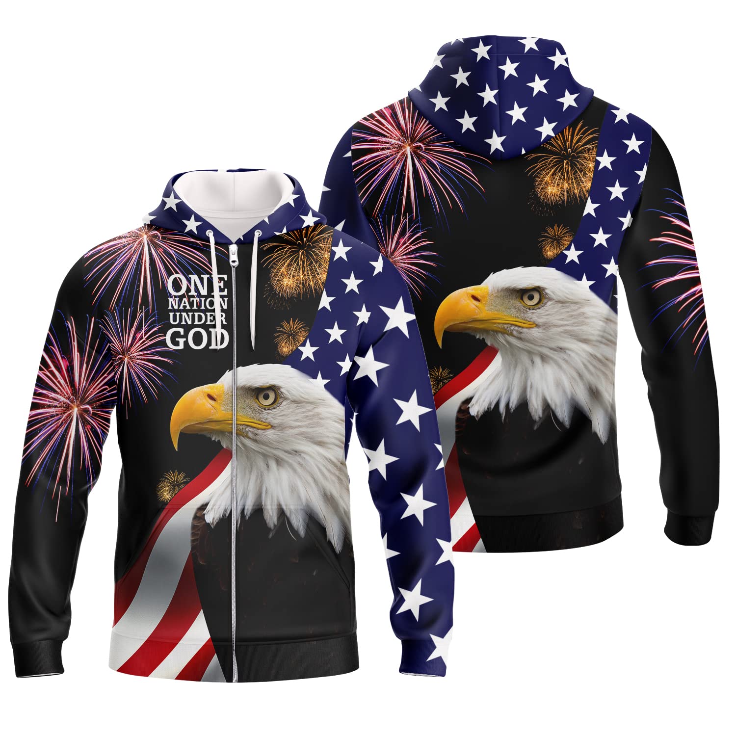 Genericmens 3d Patriots Zip Hoodie With Zipper Eagle And American