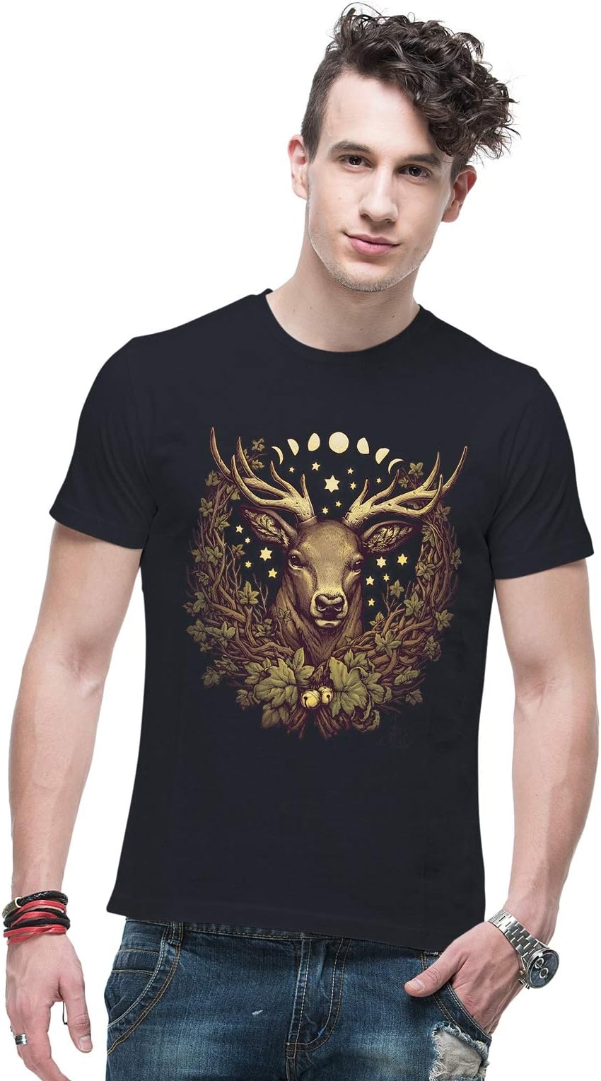 THREADCURRYCernunnos Stag | Animal Deer Creative Fantasy Art Cotton Printed Creative Tshirt for Men