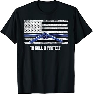 Distressed Police Thin Blue Line Brazilian Jujitsu T-Shirt