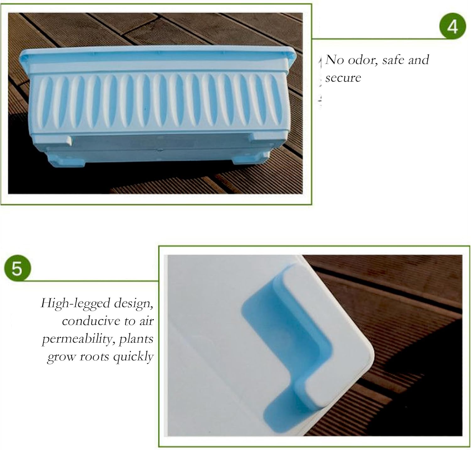 Window Box Planter - Rectangle Planter Box | 6pcs Railing Box with Trays| Weather Resistant Container Built-in Drainage Holes Accessories for Growing Vegetables Kitchen Balcony, Porch, Garde