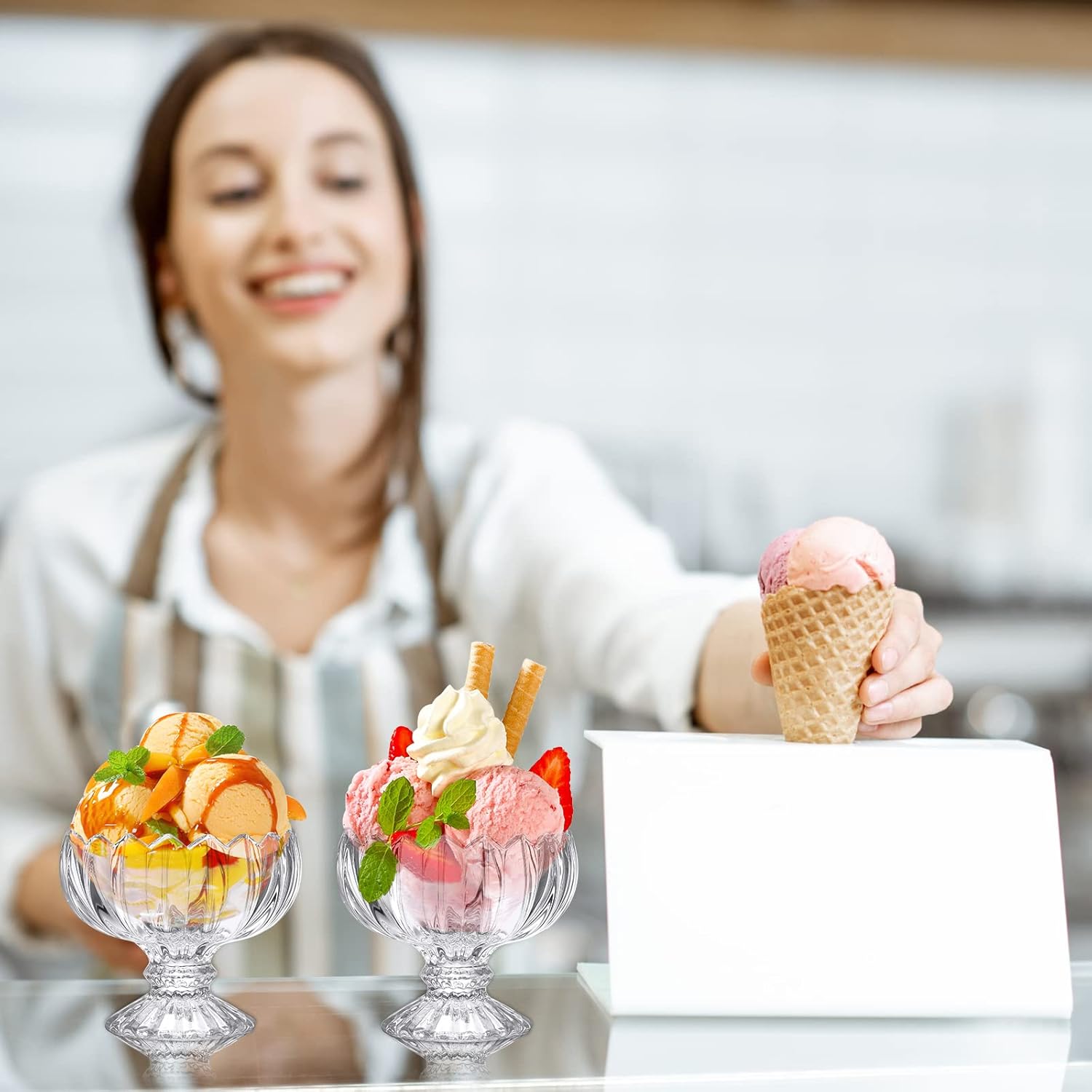 Mumufy 12 Pcs 4 oz Tulip Footed Small Dessert Cups Set Clear Glass Dessert Bowls Mini Ice Cream Sundae Bowls Serving Trifle Dish Cute Parfait Glasses for Fruit Salad Cocktail Condiment Holiday Party