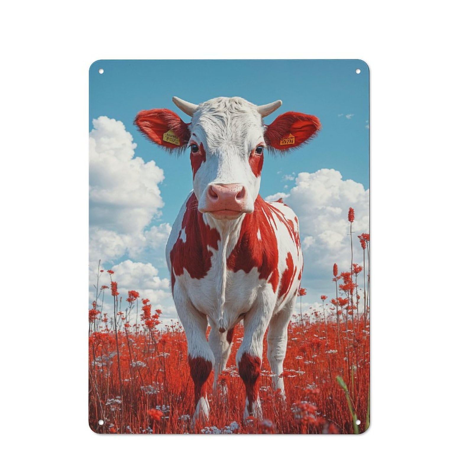 Junmoney Style-2 Classic Vintage Metal Sign 40X30cm Featuring Red And White Cow In Field, Home Bar Decor For Cafe, Pub, Workshop Or Home Bar
