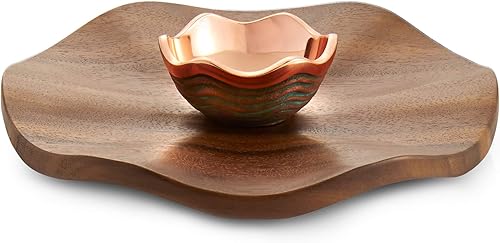 nambe Copper Canyon - Servidor de chips y salsa Juego de 2 piezas Plato de servir salsa de 13 pulgadas Juego de servir ensalada para una fiesta