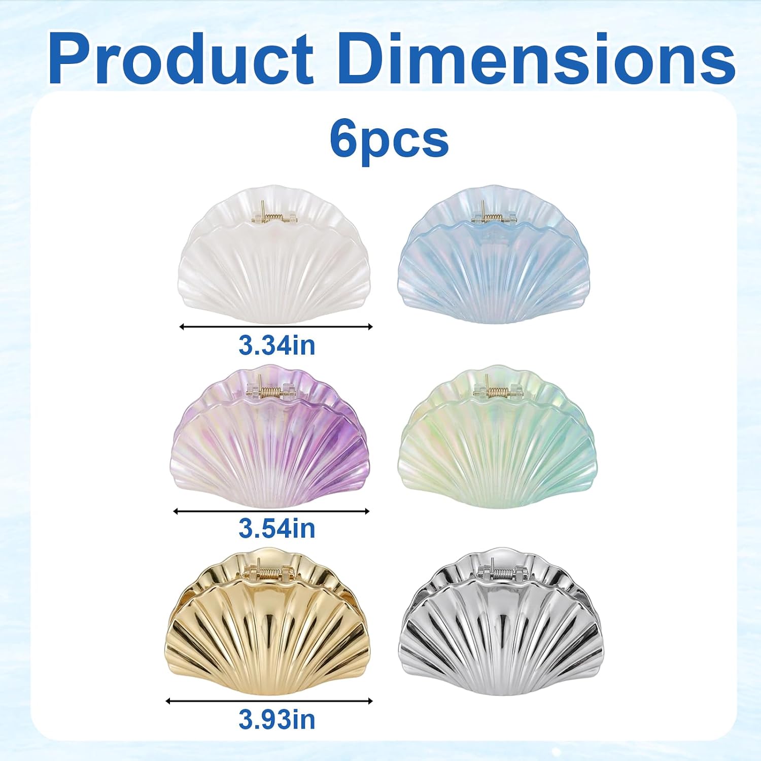 6PCS Seashell Claw Clip, Seashell Hair Accessories for Women, Daily Hair Management and Styling, Pearlized Shell Claw Clip Set with Non-Slip Design for Work and Special Occasions
