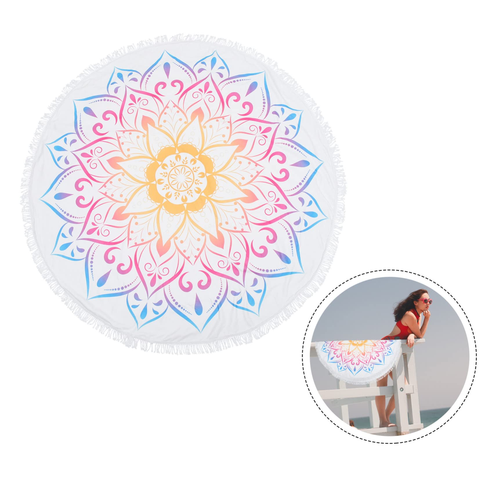 PRETYZOOM 2 Pz Telo Mare Mandala Coperta Per Telo Mare Telo Piscina Multifunzione Coperte Leggere Asciugamani in Microfibra Per Il Corpo Asciugamano Hippy Fibra Superfine Bianca