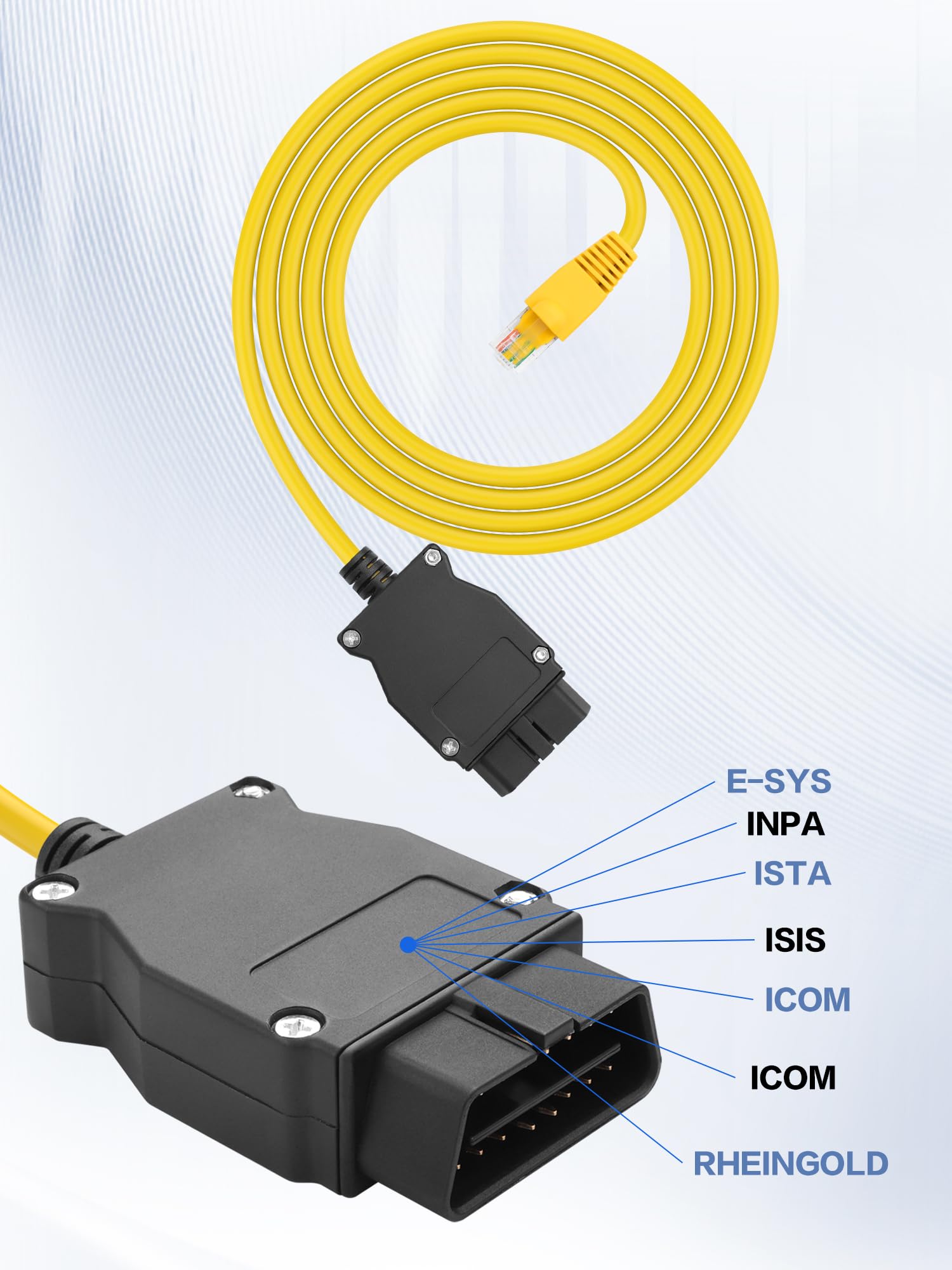 YACSEJAO Kabel 2 m ENET OBD2 do BMW serii F | Diagnostyka kodowania, złącze RJ45 do kabla OBD ENET, kompatybilne z E-SYS ISTA+ ICOM Bootmod3 Bimmercode OBD