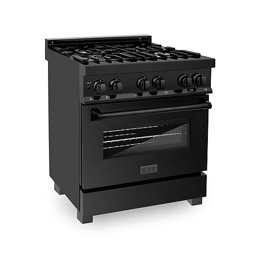 ZLINE 30" 4.0 cu. ft. Dual Fuel Range with Gas Stove and Electric Oven in Black Stainless Steel (RAB-30)