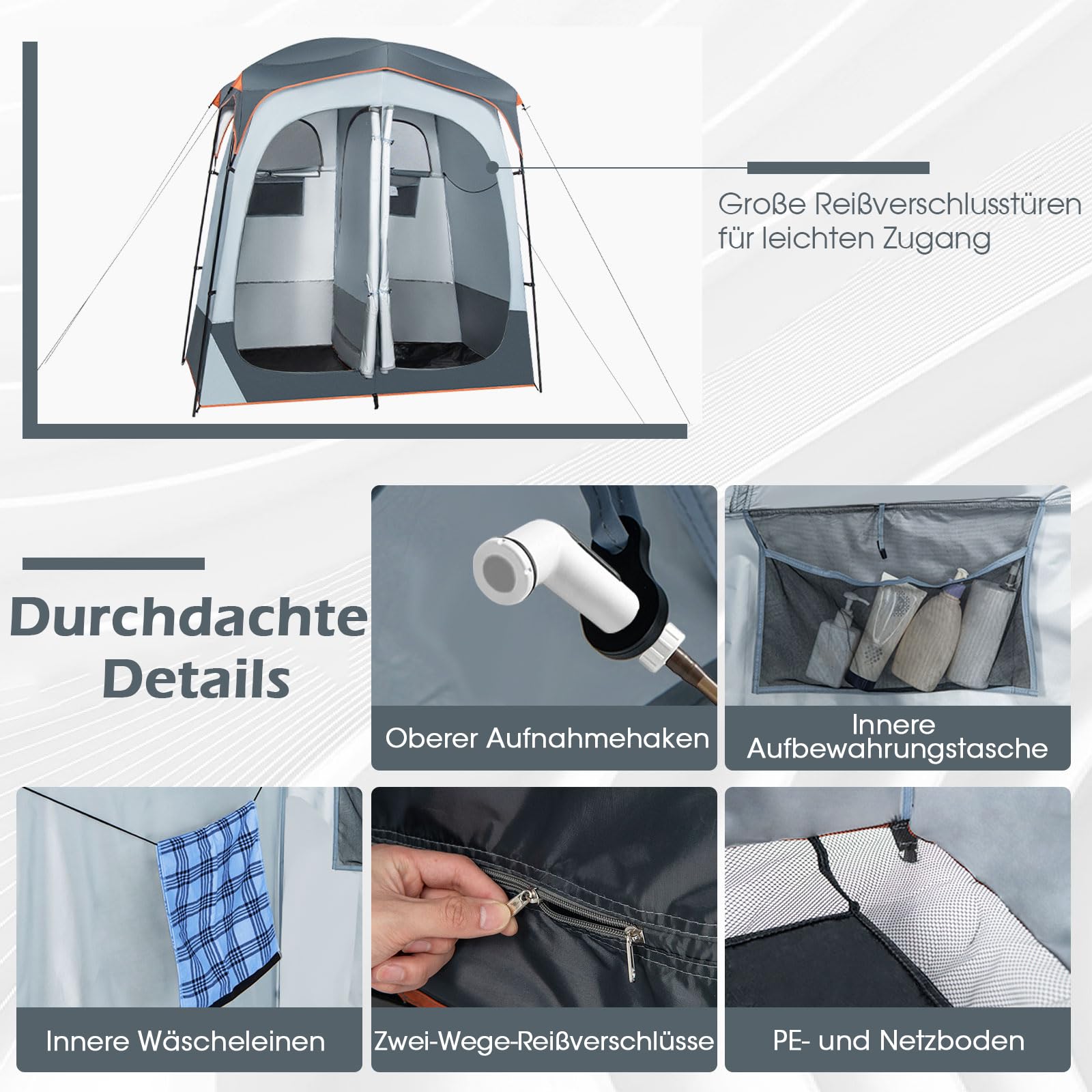 GYMAX Pop Up Duschzelt, Privatsphäre, Toilettenzelte mit Tragetasche, Umkleidezelt für 2 Personen, 210 x 107 x 210 cm