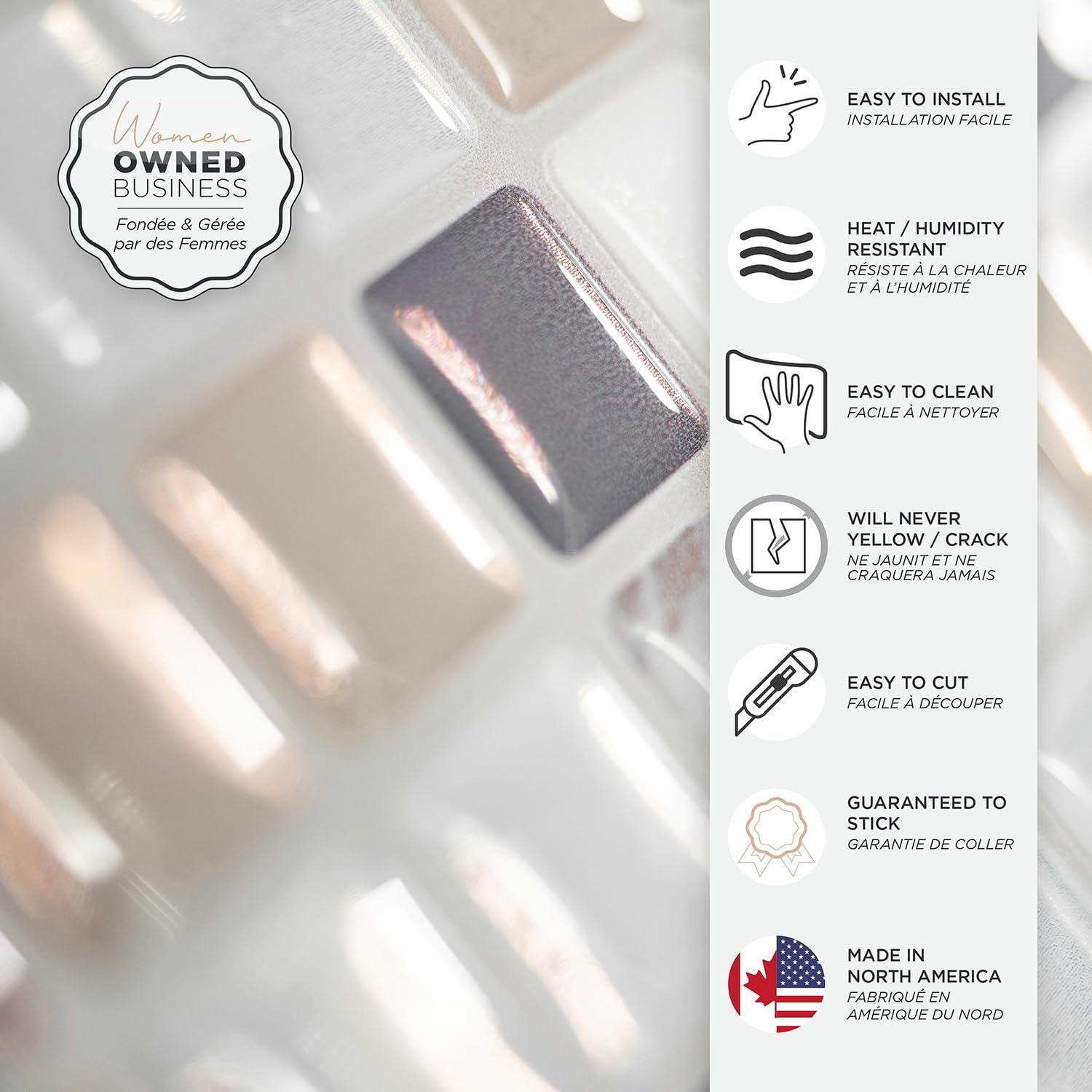Smart Tiles Crédence adhésive pour cuisine et salle de bain, sticker carrelage mural, carreaux beige, gris et blanc autocollants, lot de 5 feuilles, 25,91 x 23,11 cm